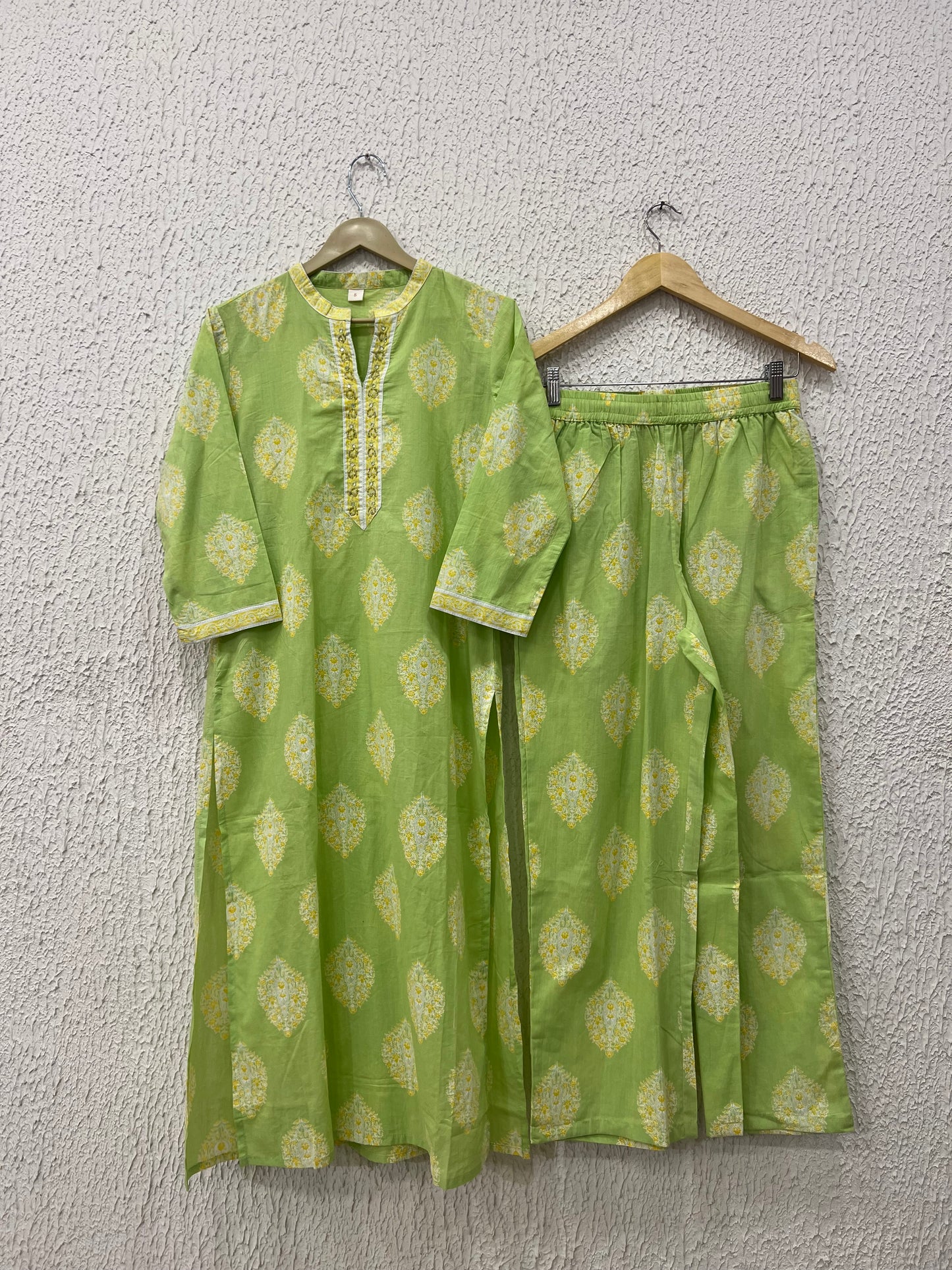 Green Cotton Printed Kurta Set