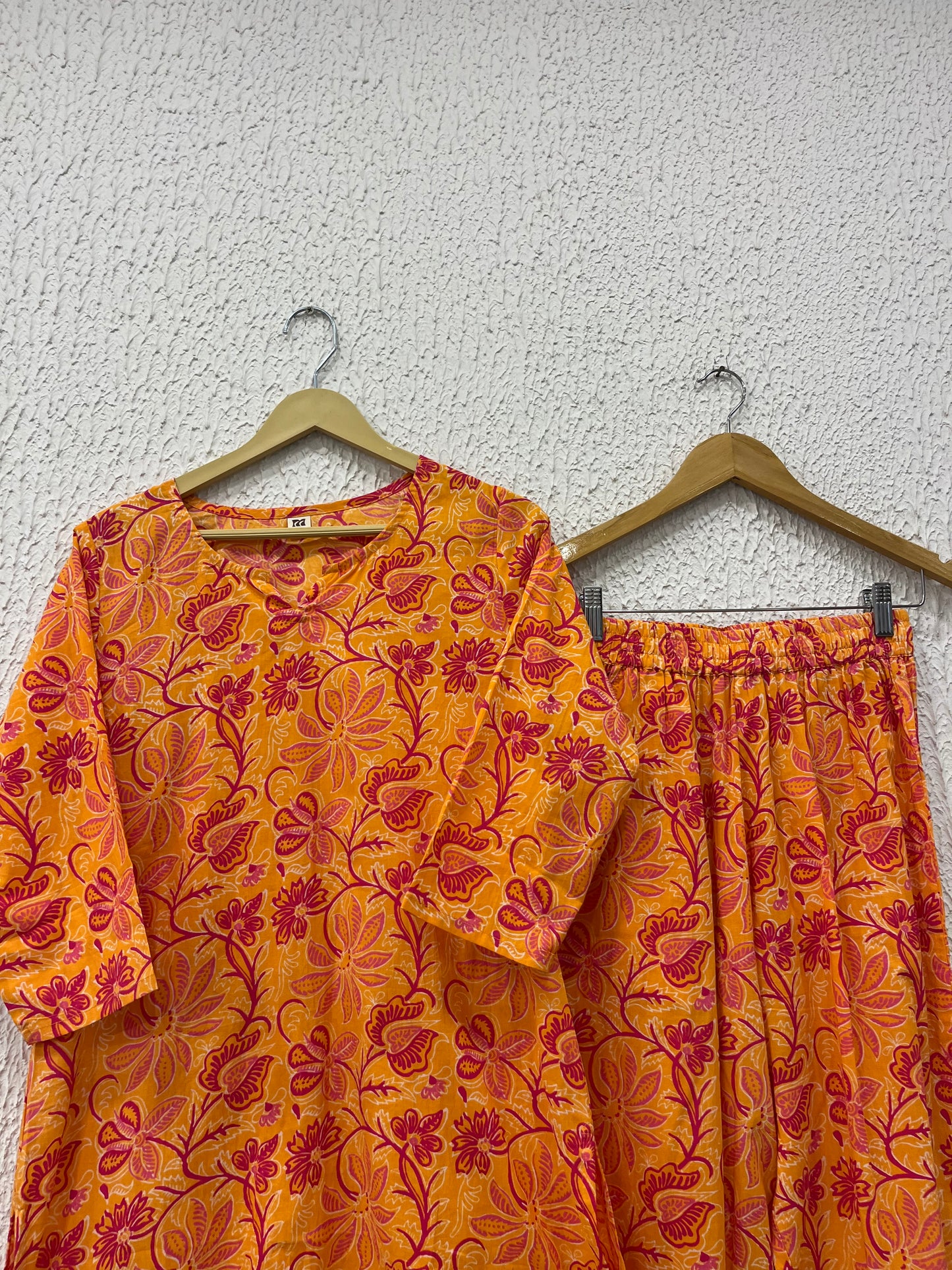 Orange Floral printed cotton Coordset.