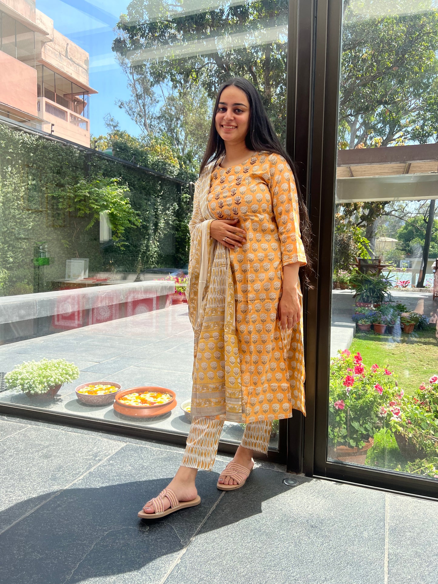 Yellow Cotton Dupatta Set.