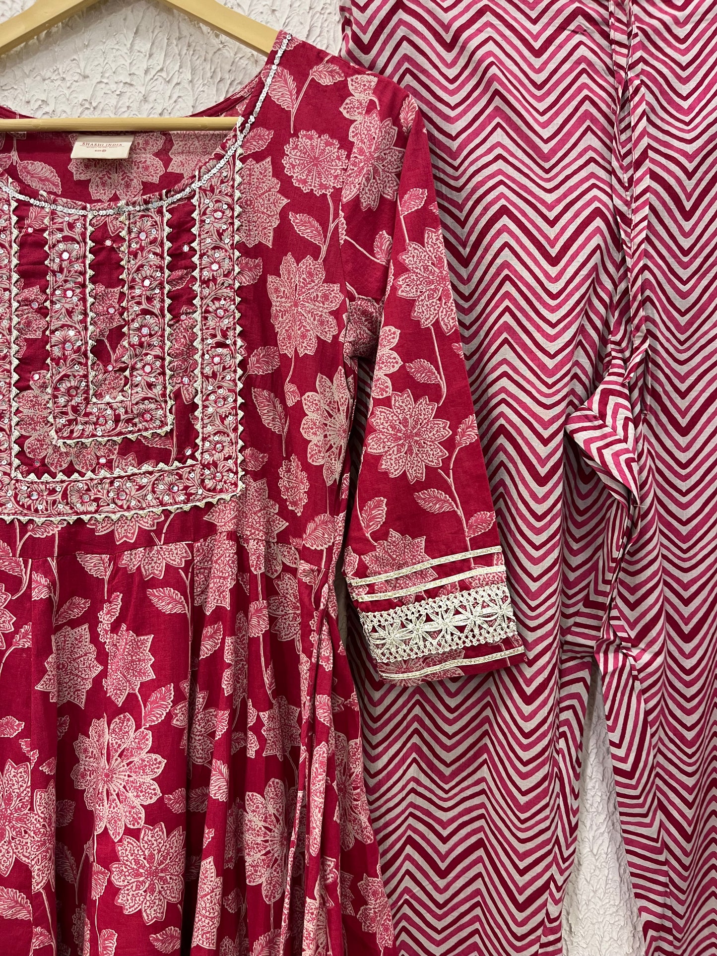Pink Printed Cotton Kurta Pant Set