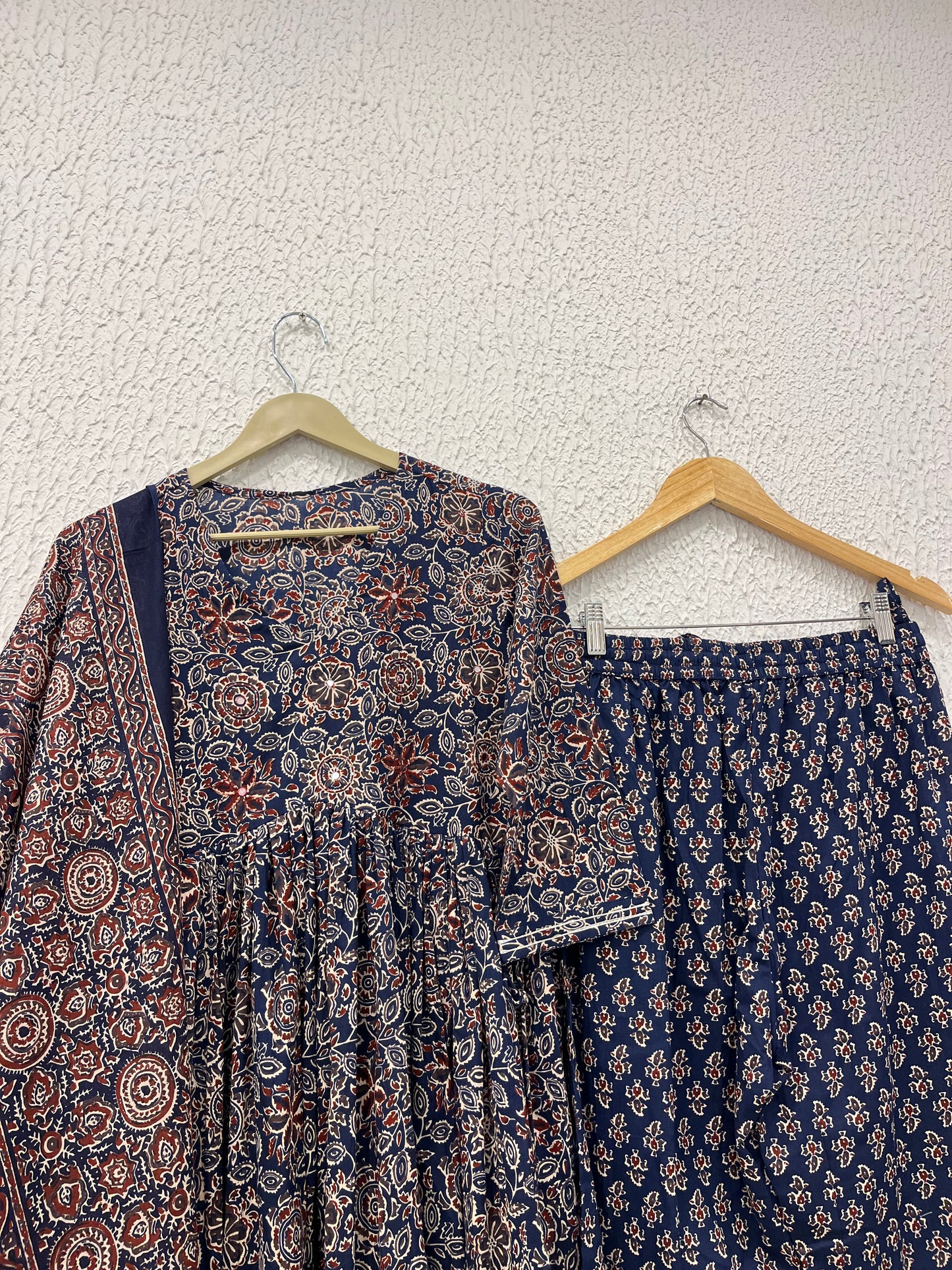 Blue kalamkari Print Anarkali with Printed Dupatta