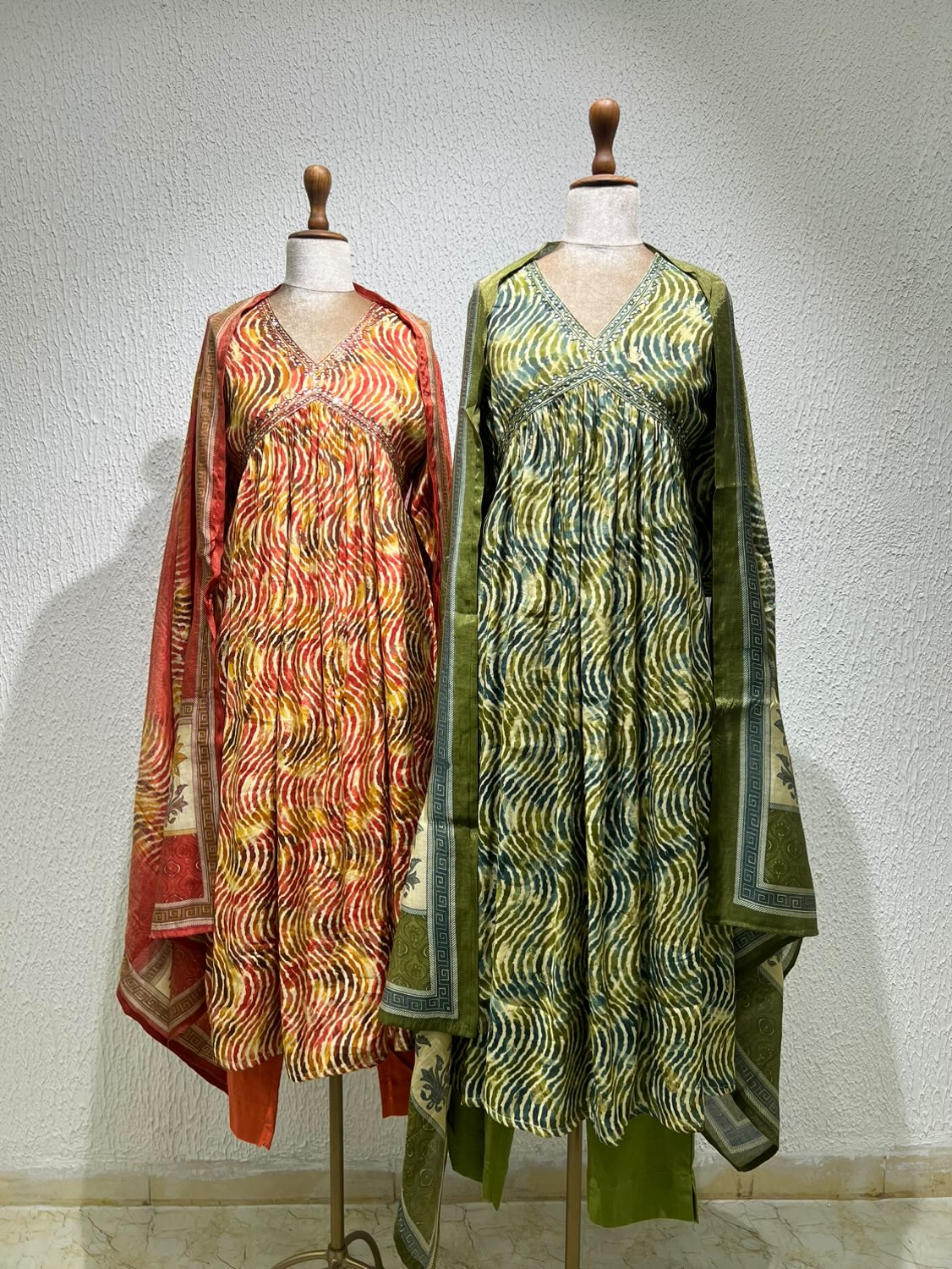 Muslin Lehriya Alia Cut Anarkali Suit Set