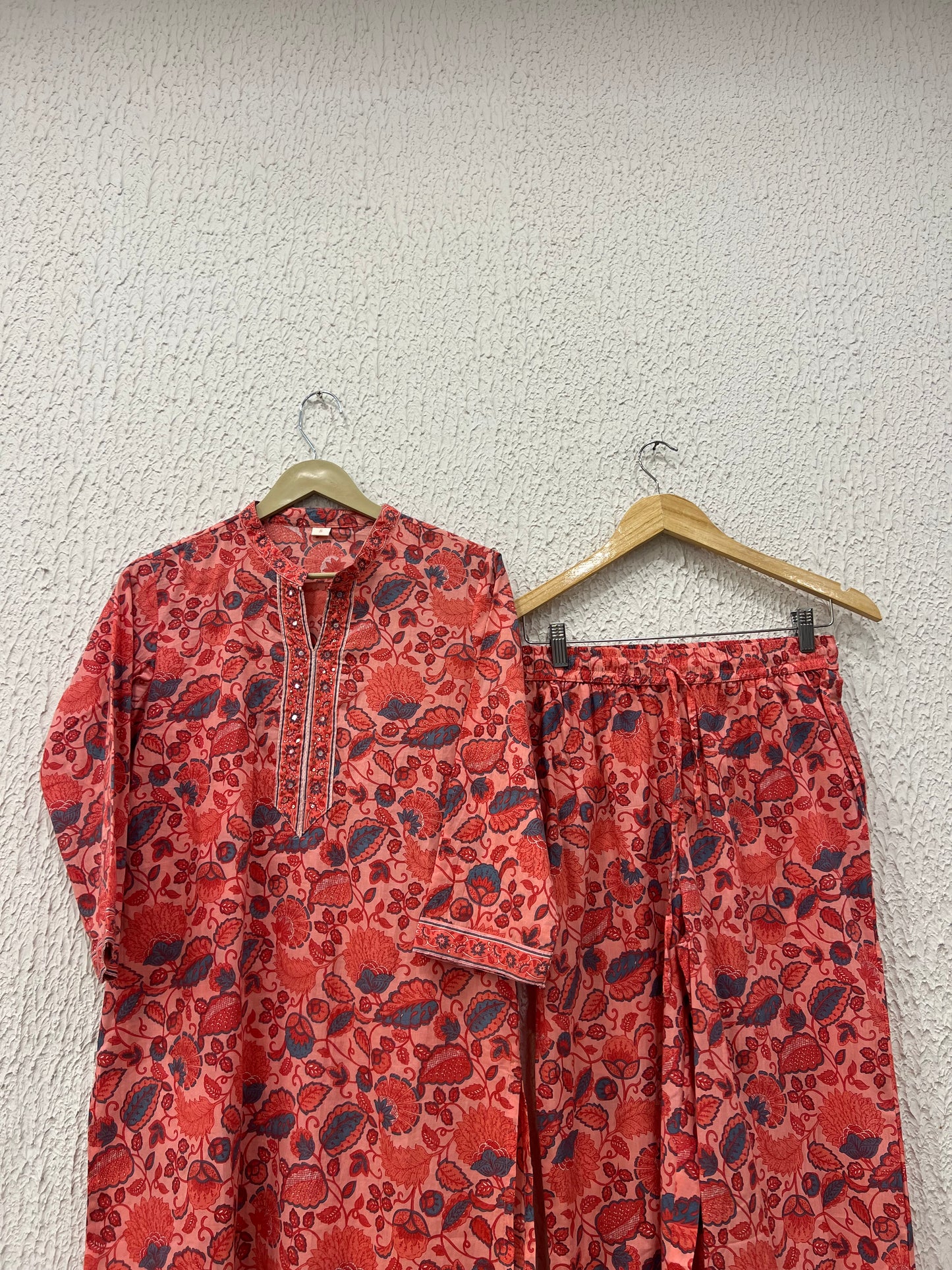 Orange Floral Cotton Kurta Set