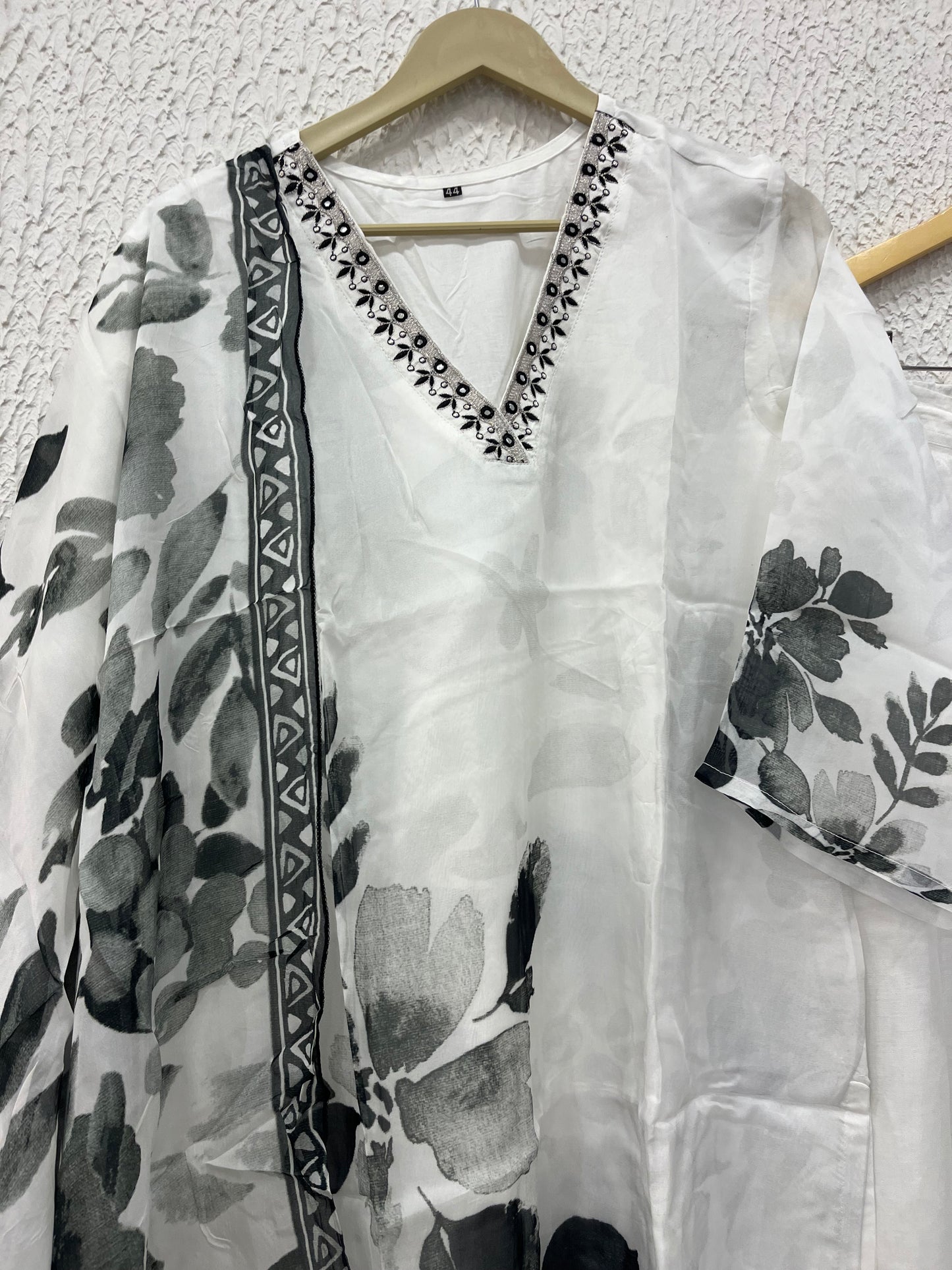 White organza kurta set with dupatta