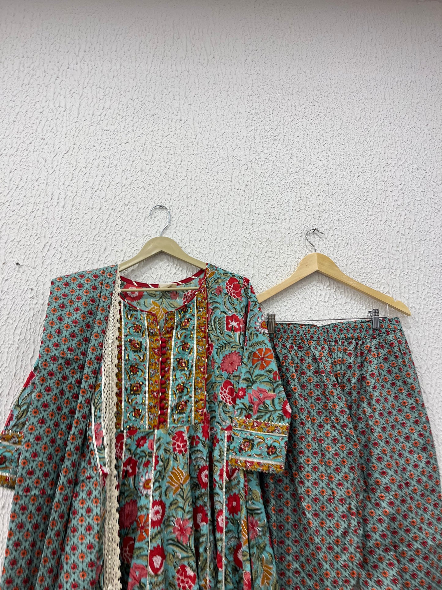 Printed Cotton Anarkali Suit Set with cotton printed dupatta