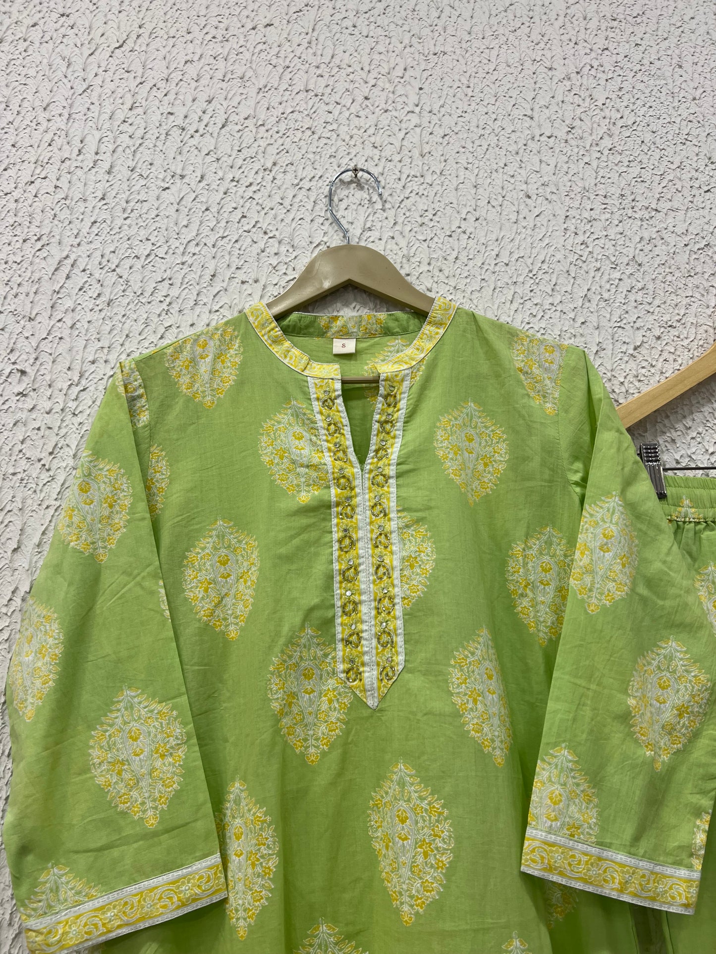 Green Cotton Printed Kurta Set
