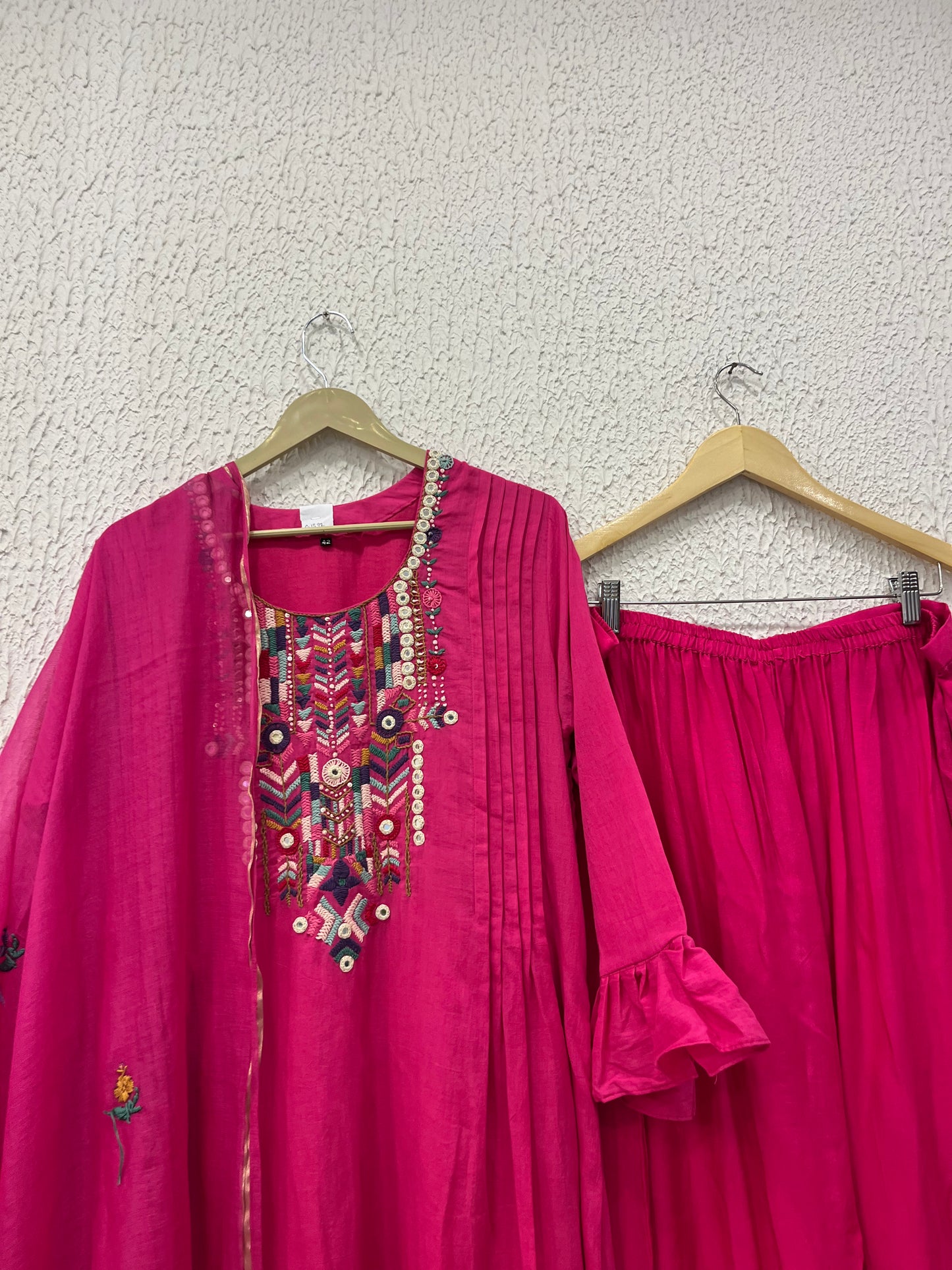 Pink Mul Cotton Suit Set with hand katha work