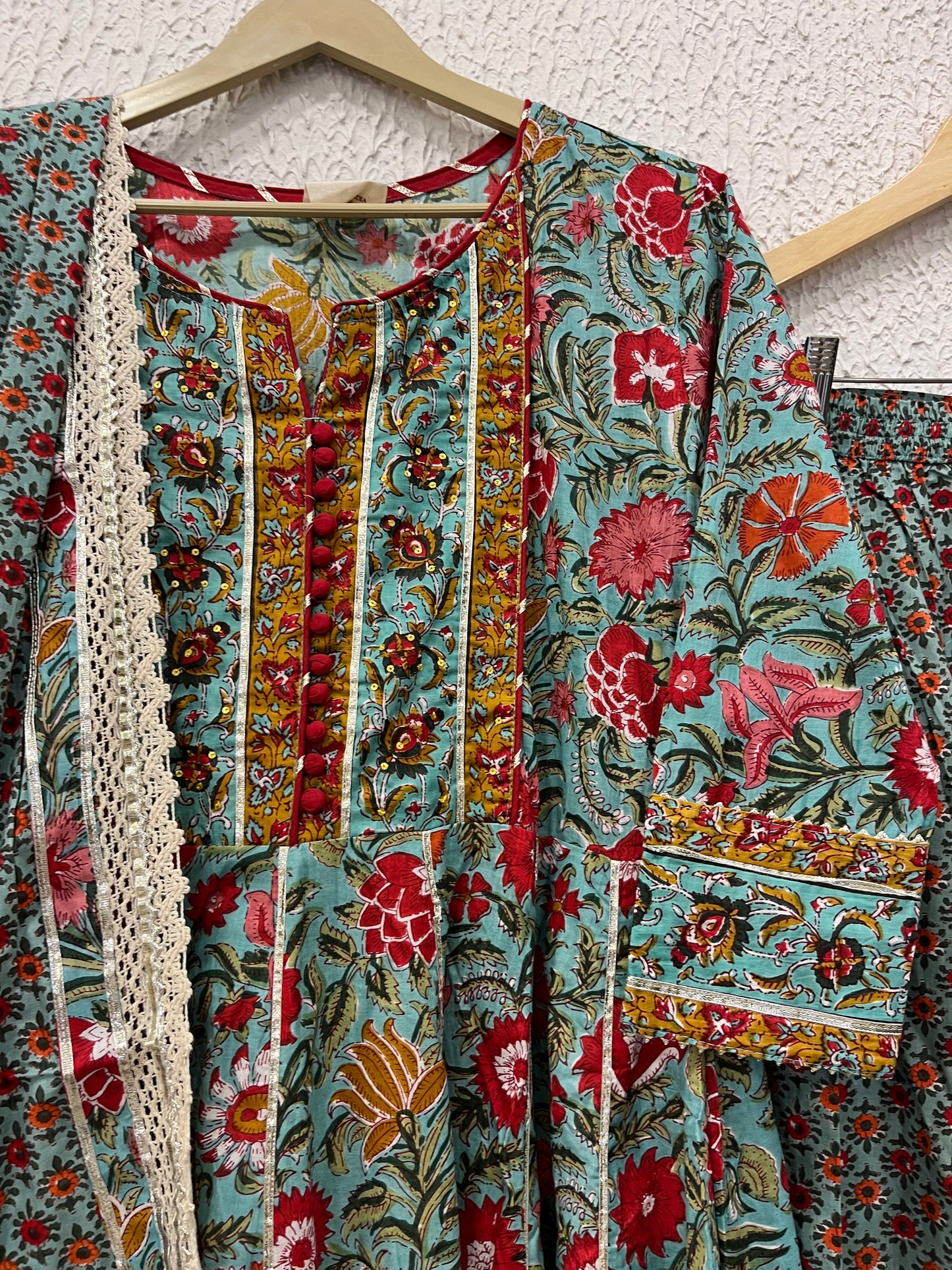 Printed Cotton Anarkali Suit Set with cotton printed dupatta