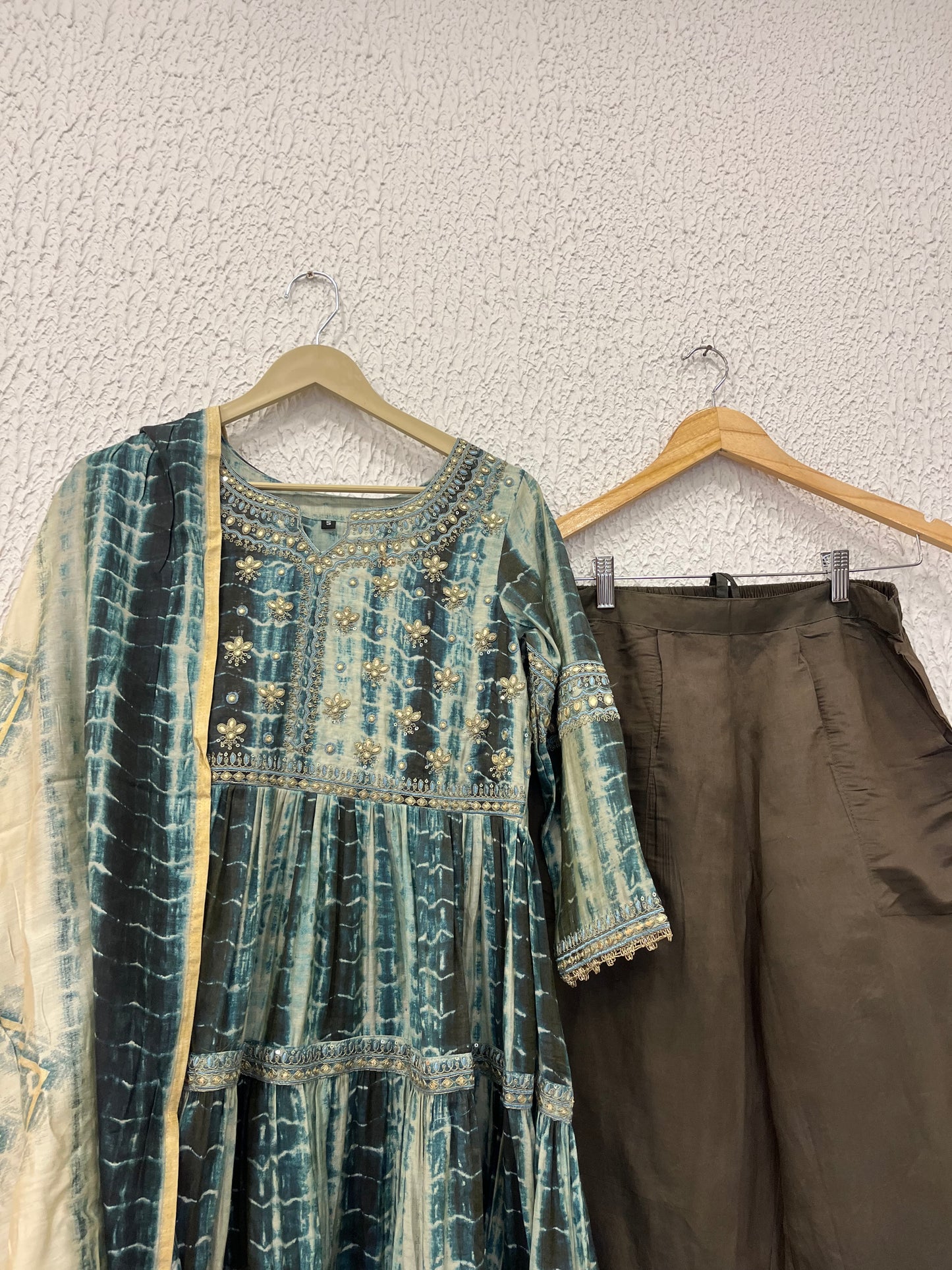 Green Muslin Anarkali Suit Set