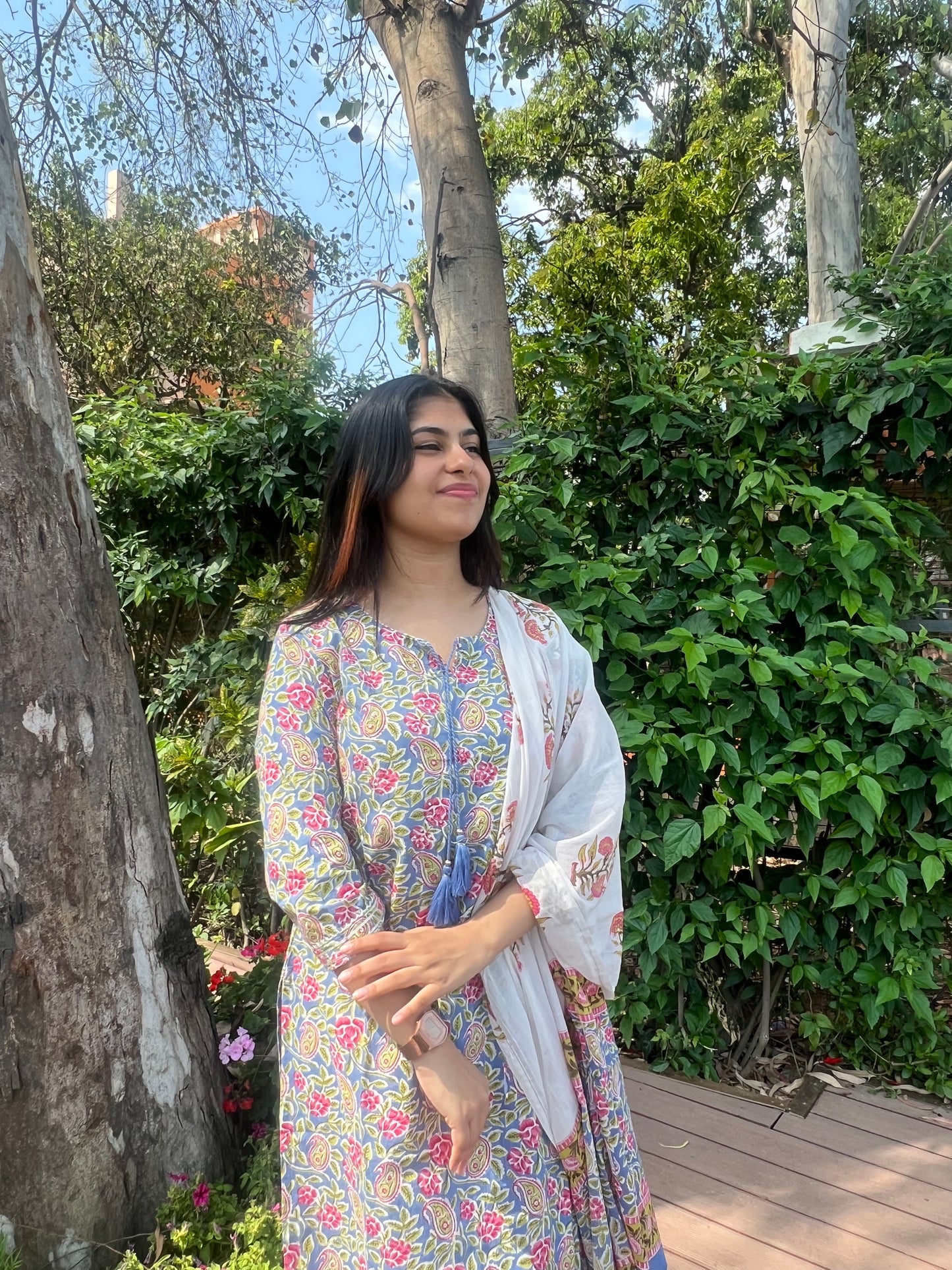 Green/Blue Jal Cotton Printed Dupatta Set.