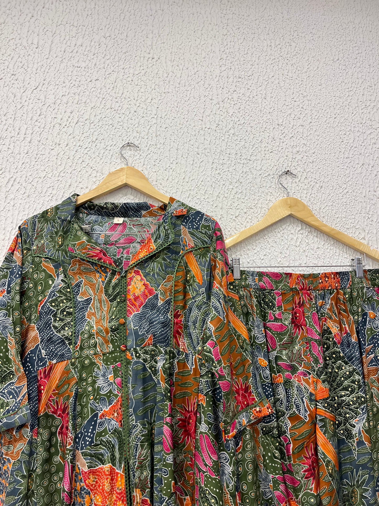 Green Muslin printed Coordset