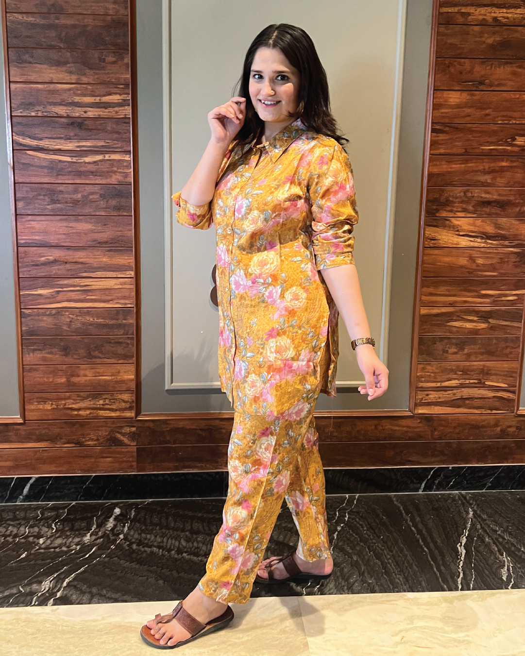 Yellow Floral Muslin Co-ord Set