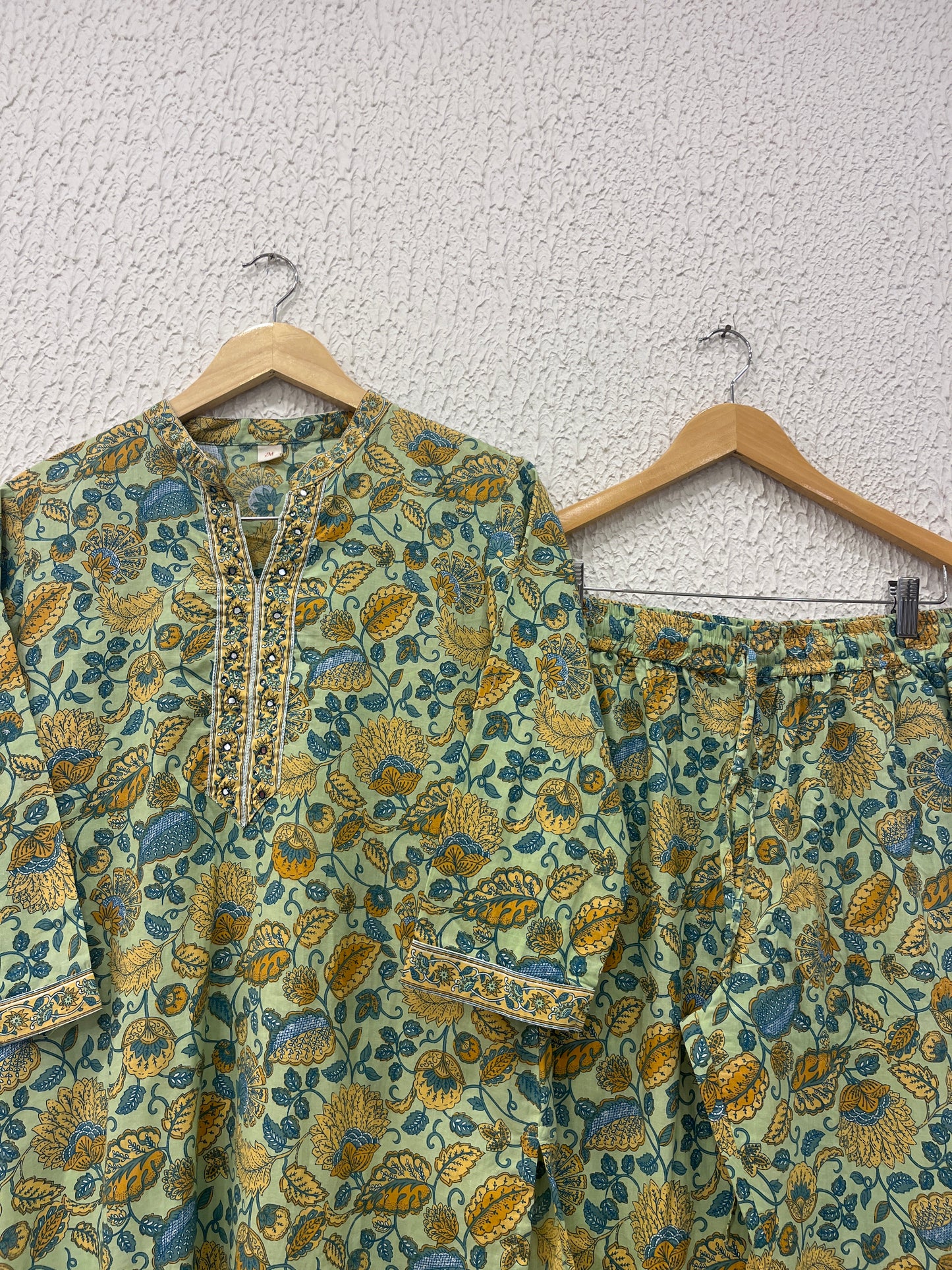 Green Floral Printed Cotton Kurta Set