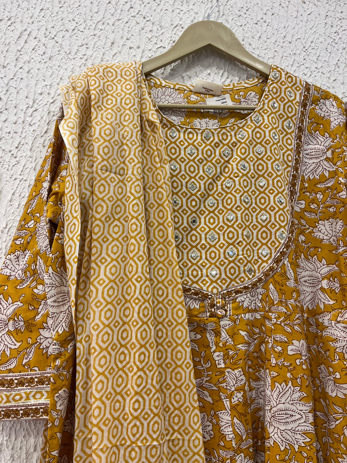 Yellow Print Anarkali with Printed Dupatta