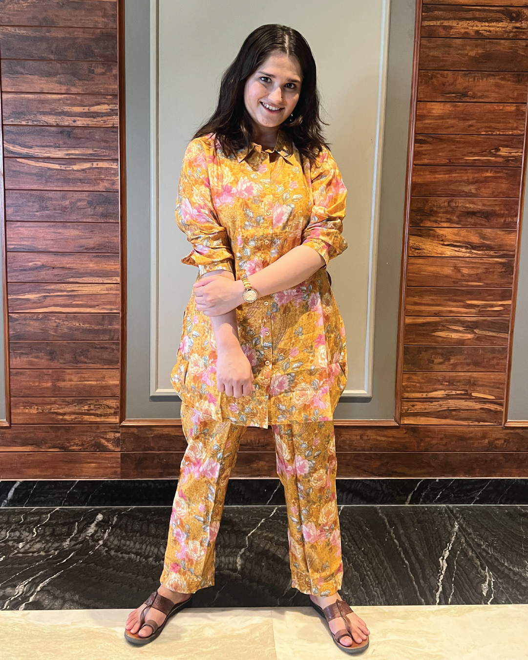 Yellow Floral Muslin Co-ord Set