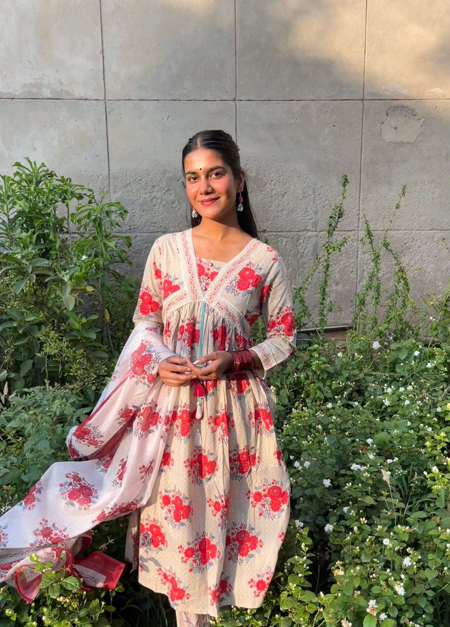 Floral Print Cotton Anarkali Suit Set
