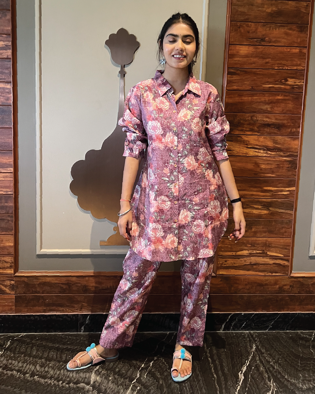 Purple Foral Muslin Co-ord Set