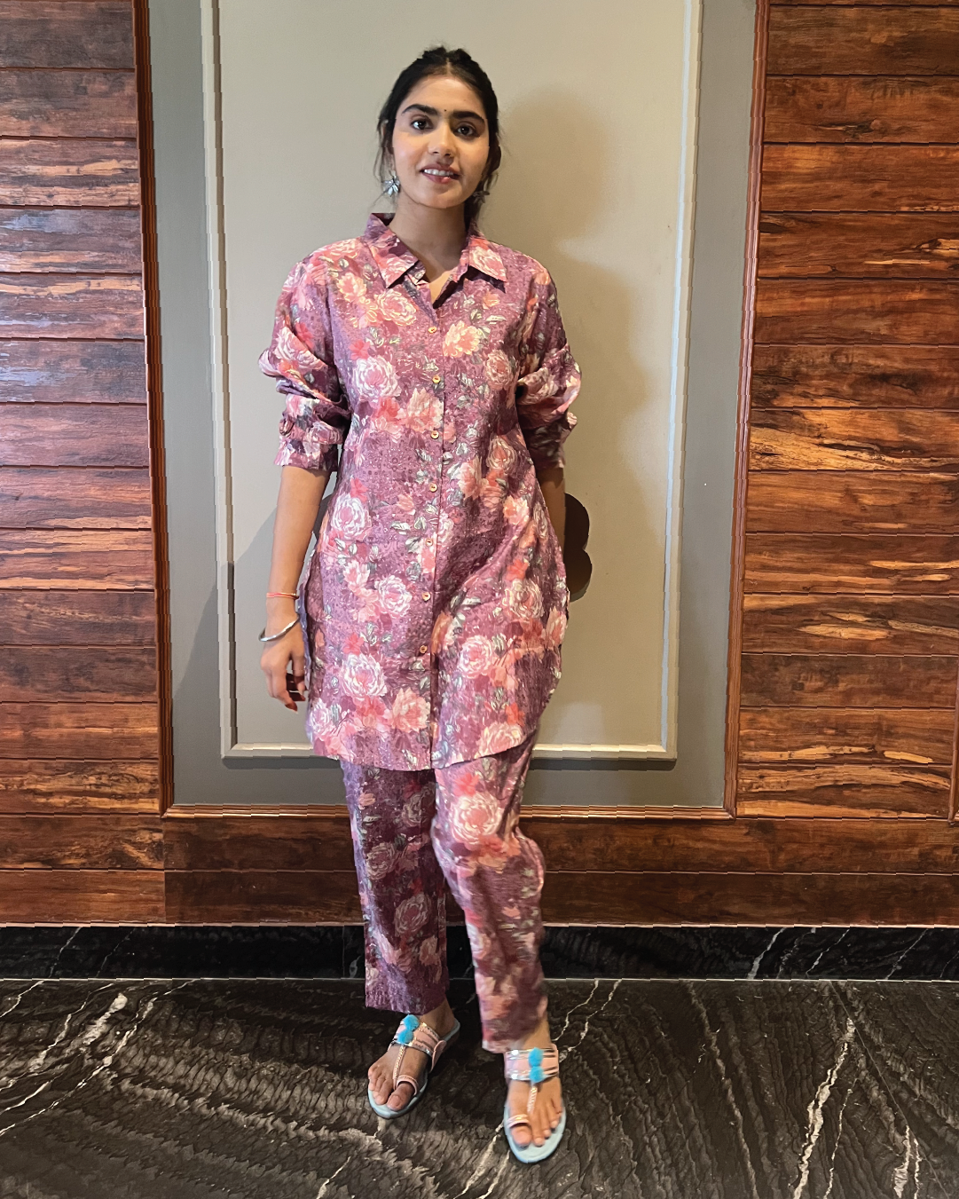 Purple Foral Muslin Co-ord Set