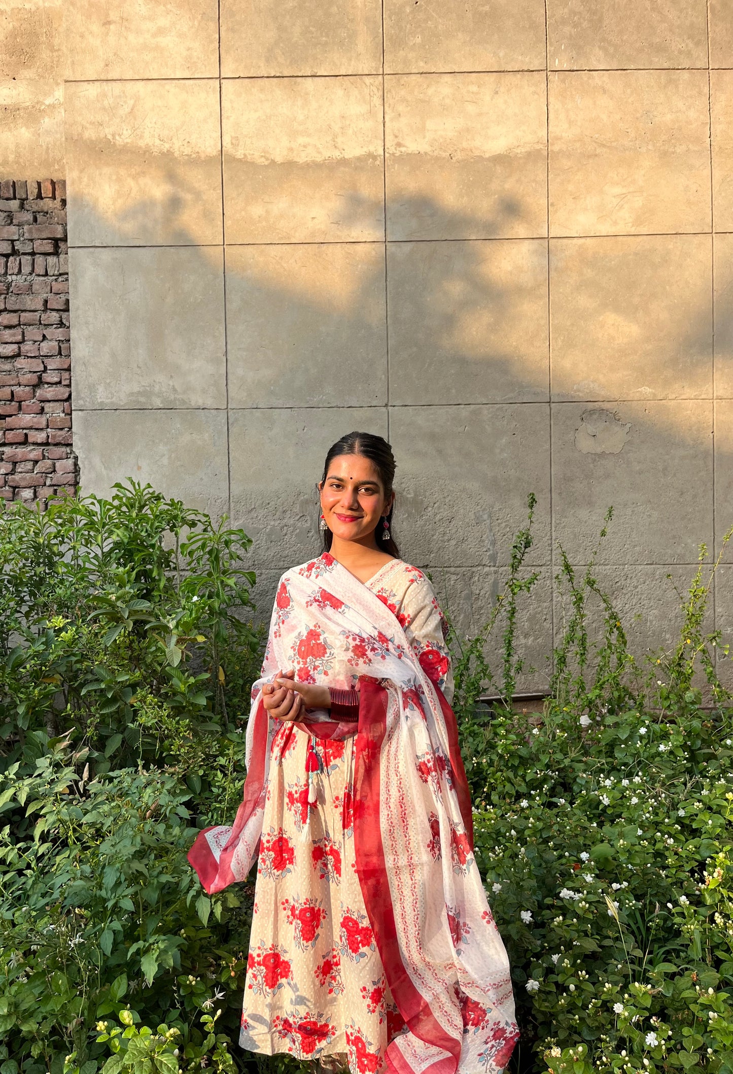 Floral Print Cotton Anarkali Suit Set