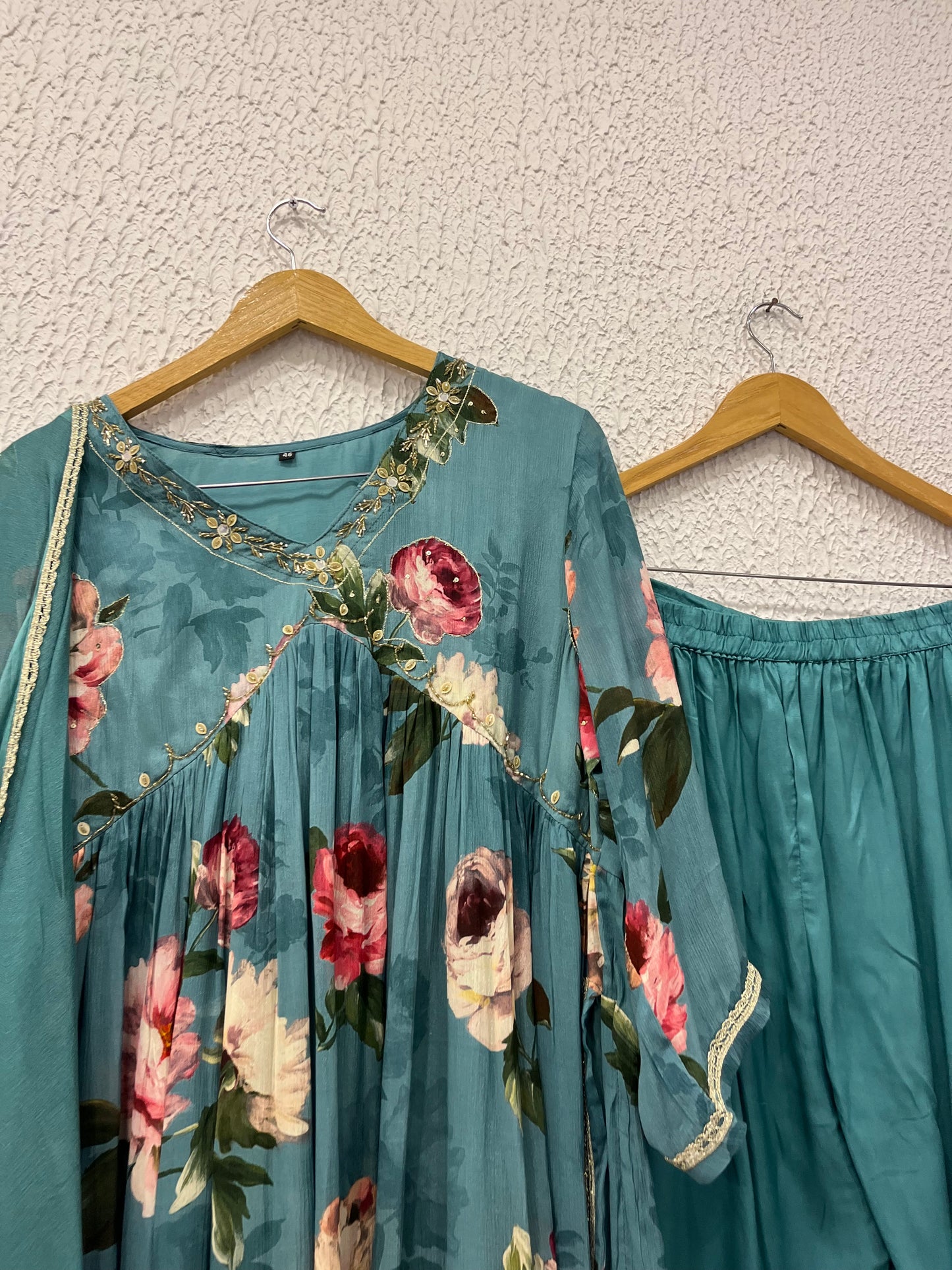 Green chinon Alia cut with dupatta