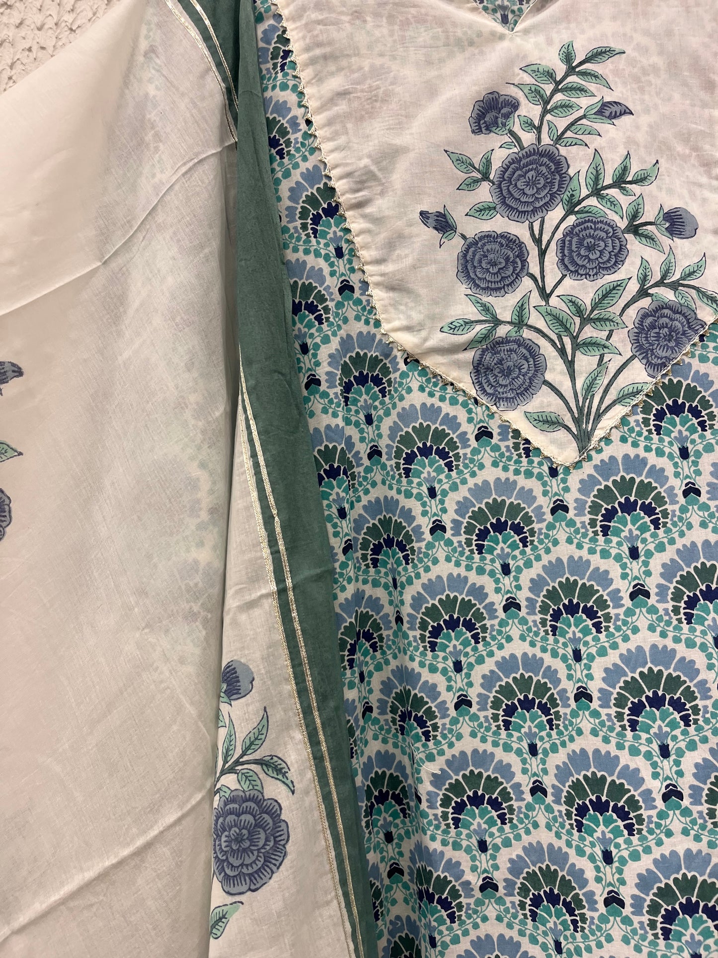 Handblock printed cotton kurta set with dupatta