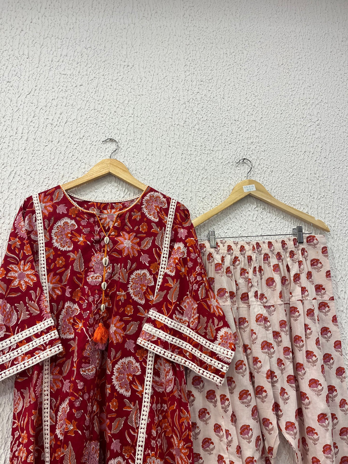 Pure hand block choga set kurta set with lace details