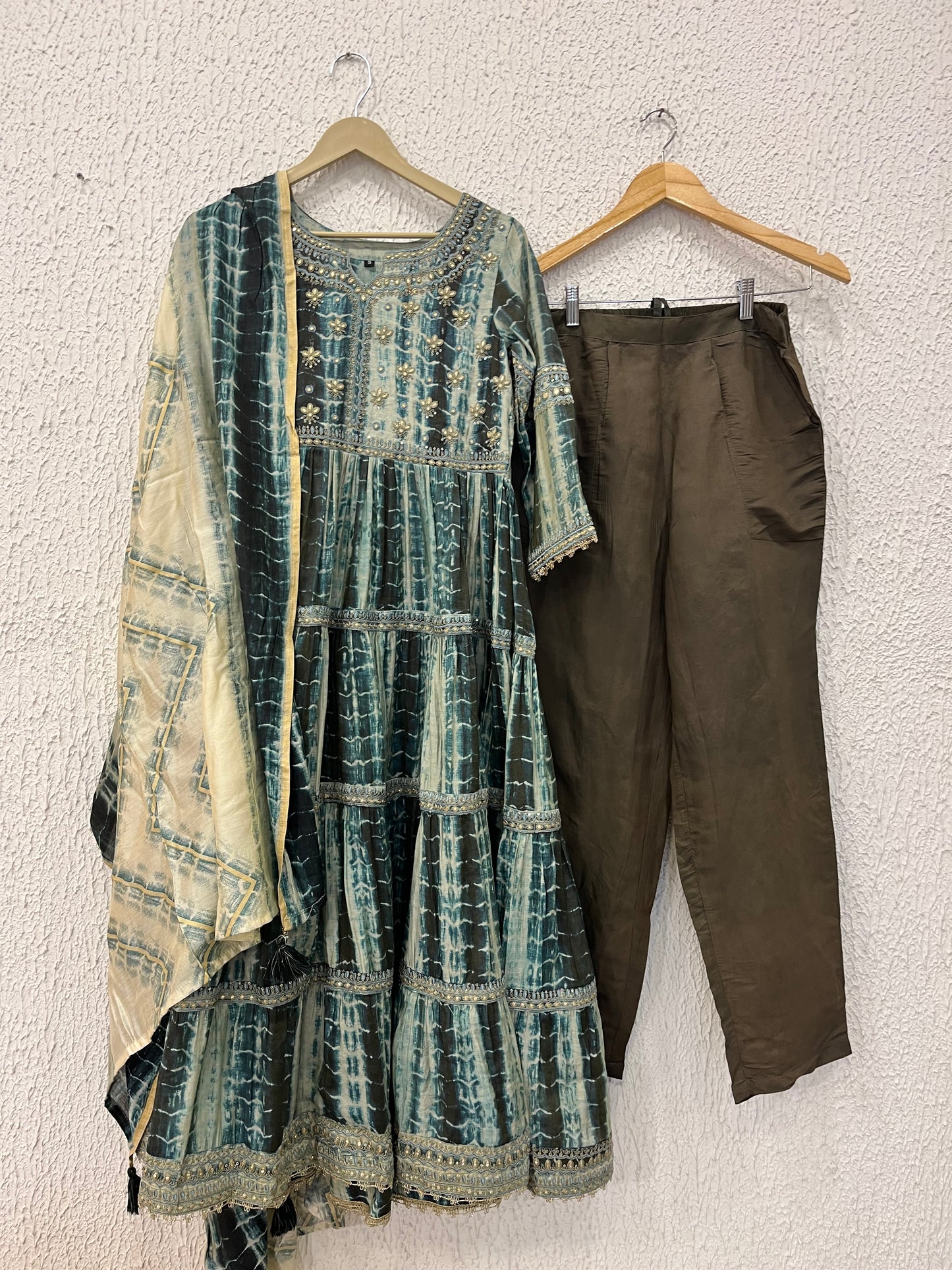 Green Muslin Anarkali Suit Set
