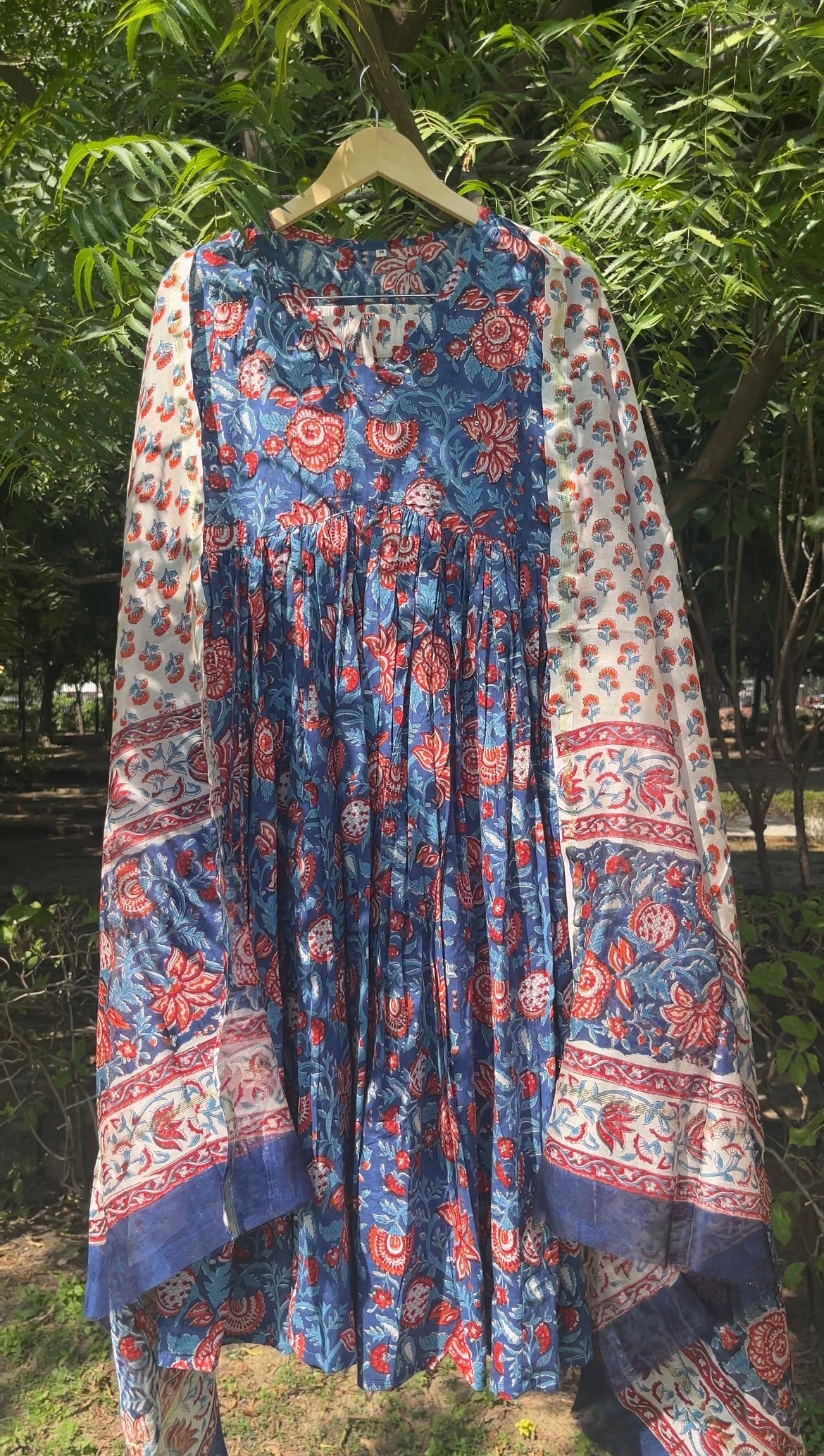 Floral Handblock Printed Cotton Anarkali