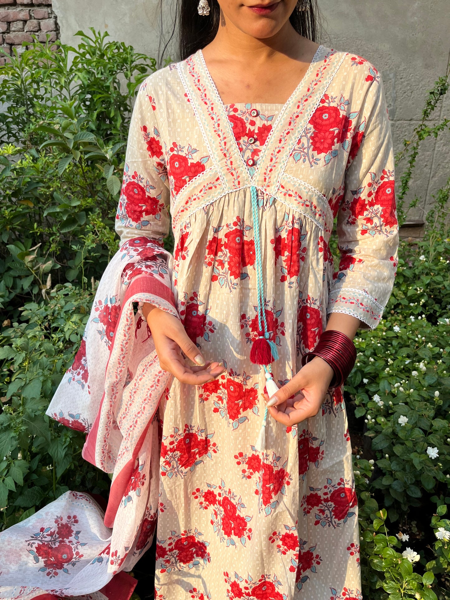 Floral Print Cotton Anarkali Suit Set