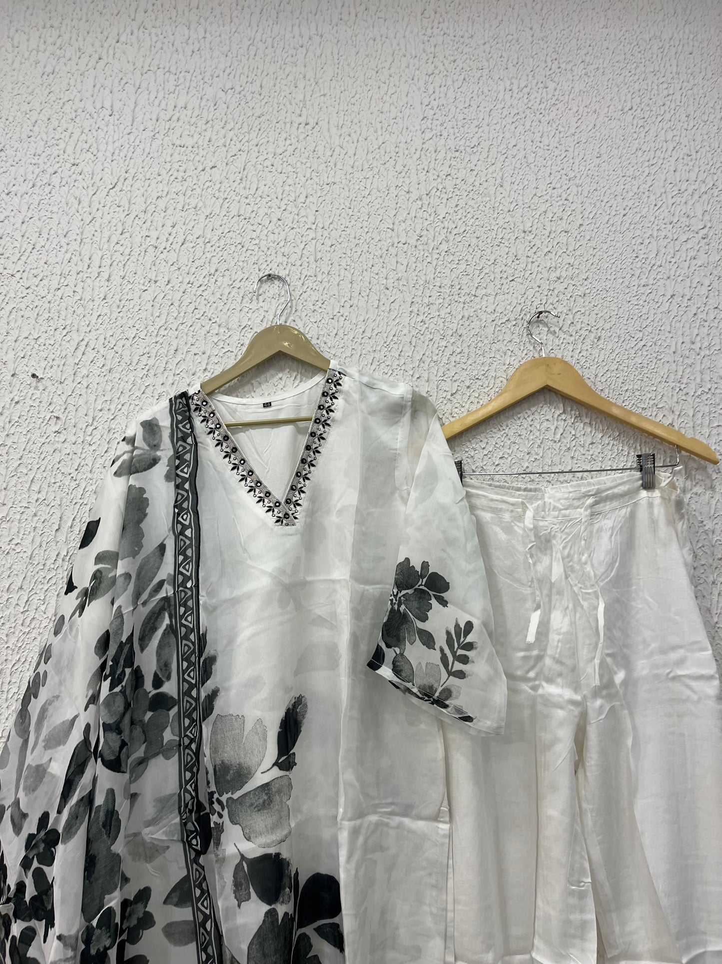 White organza kurta set with dupatta