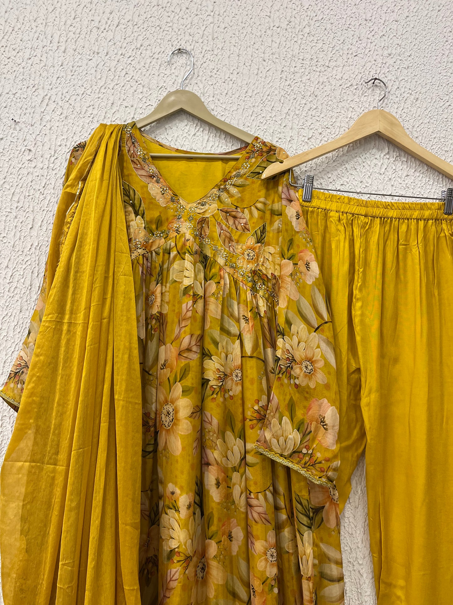 Mustard Chinon Alia Cut With Dupatta