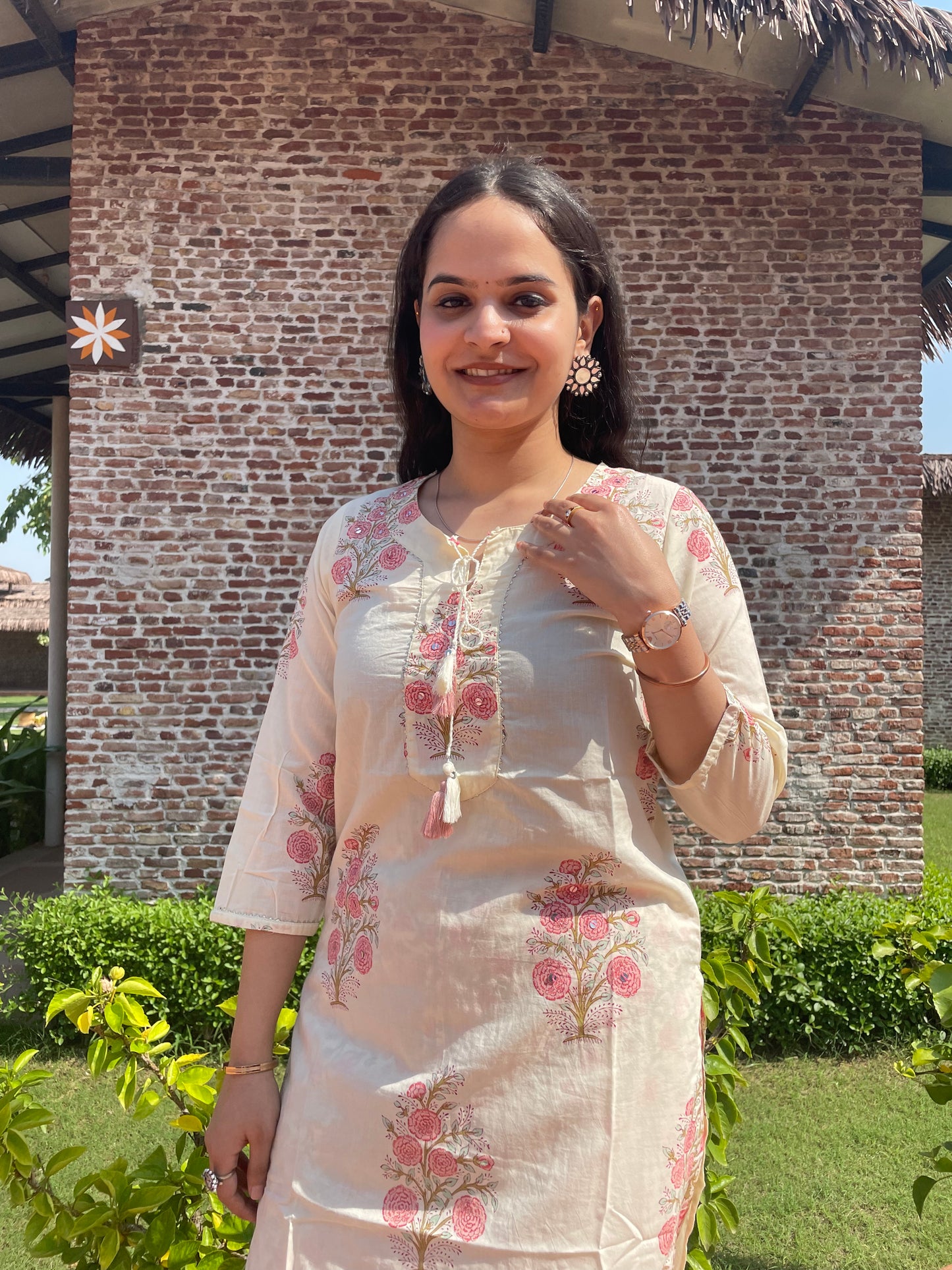 Off White Cotton Printed Kurta Set