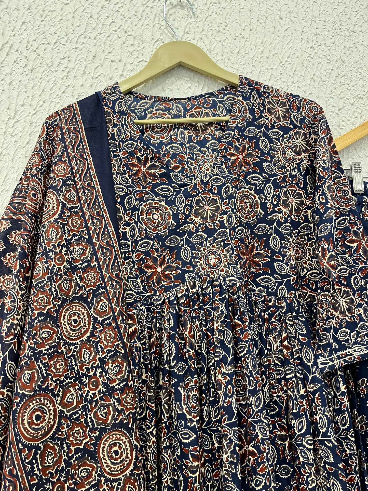 Blue kalamkari Print Anarkali with Printed Dupatta