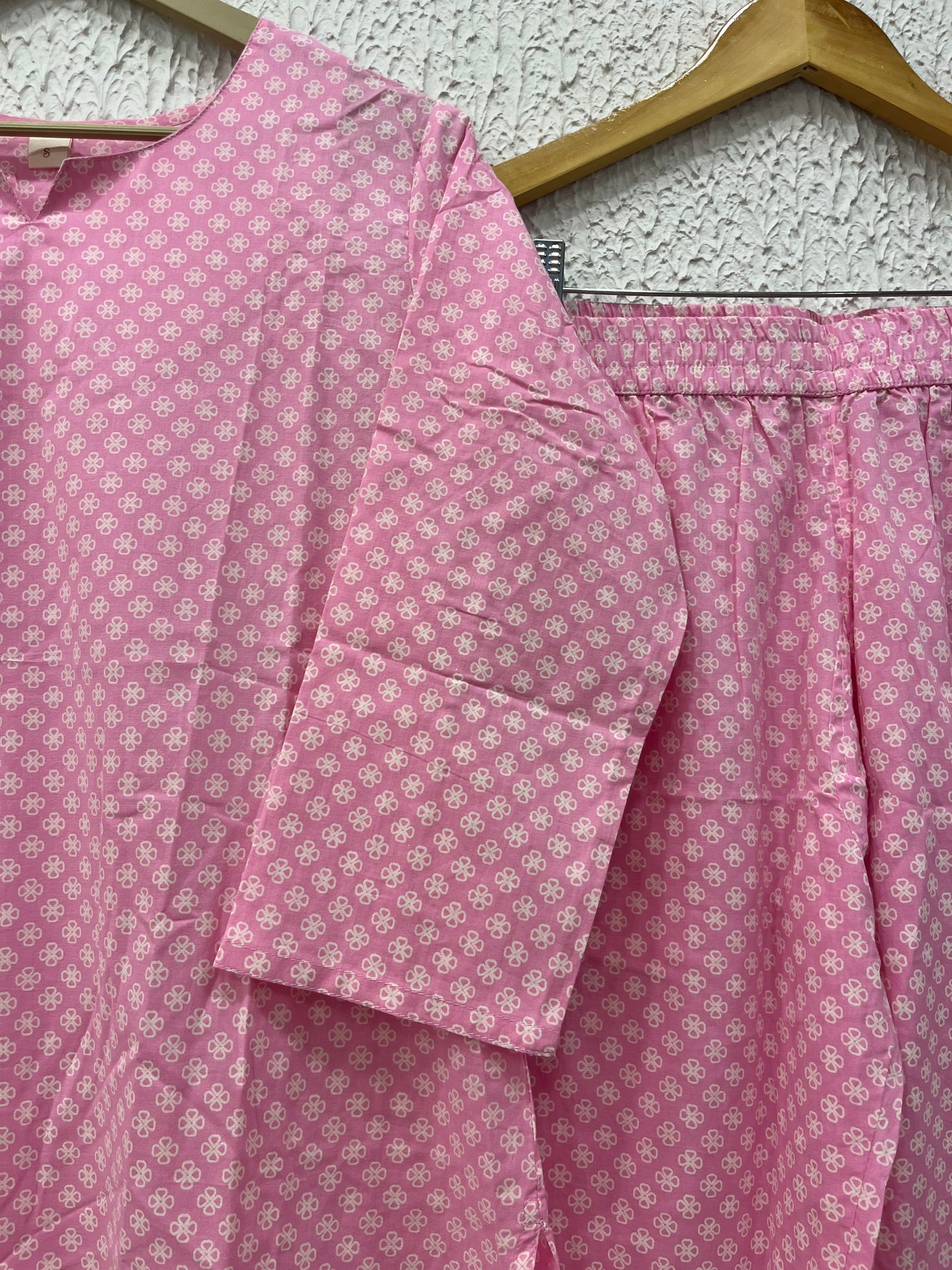 Pink/Teal blue Floral printed cotton loungewear set.