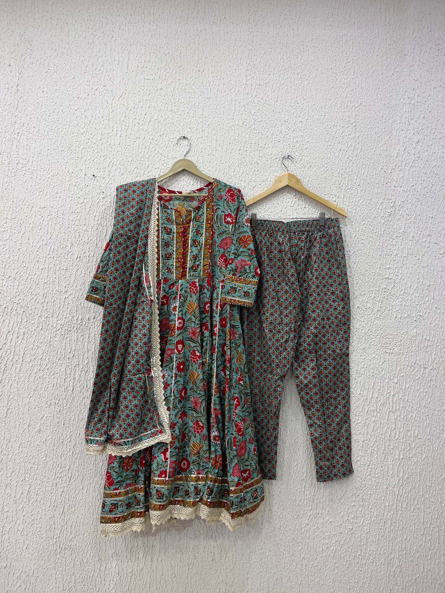 Printed Cotton Anarkali Suit Set with cotton printed dupatta