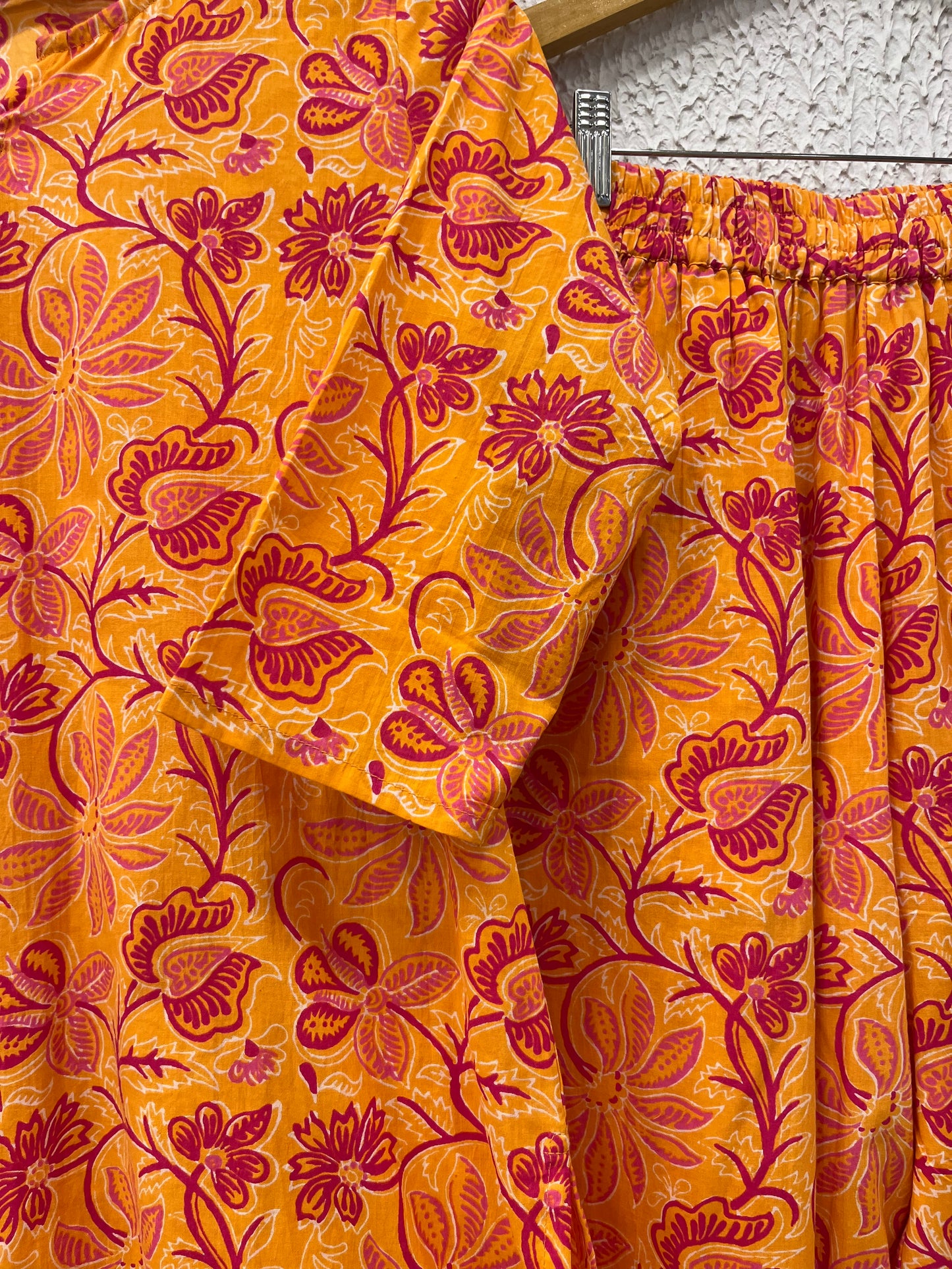 Orange Floral printed cotton Coordset.