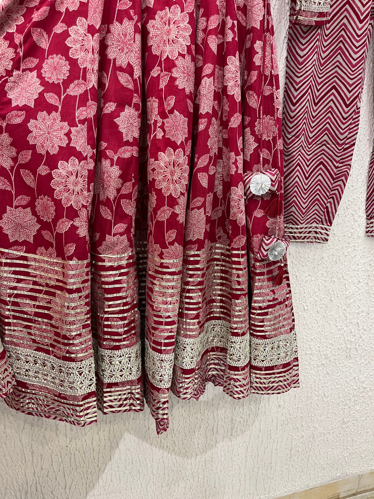 Pink Printed Cotton Kurta Pant Set