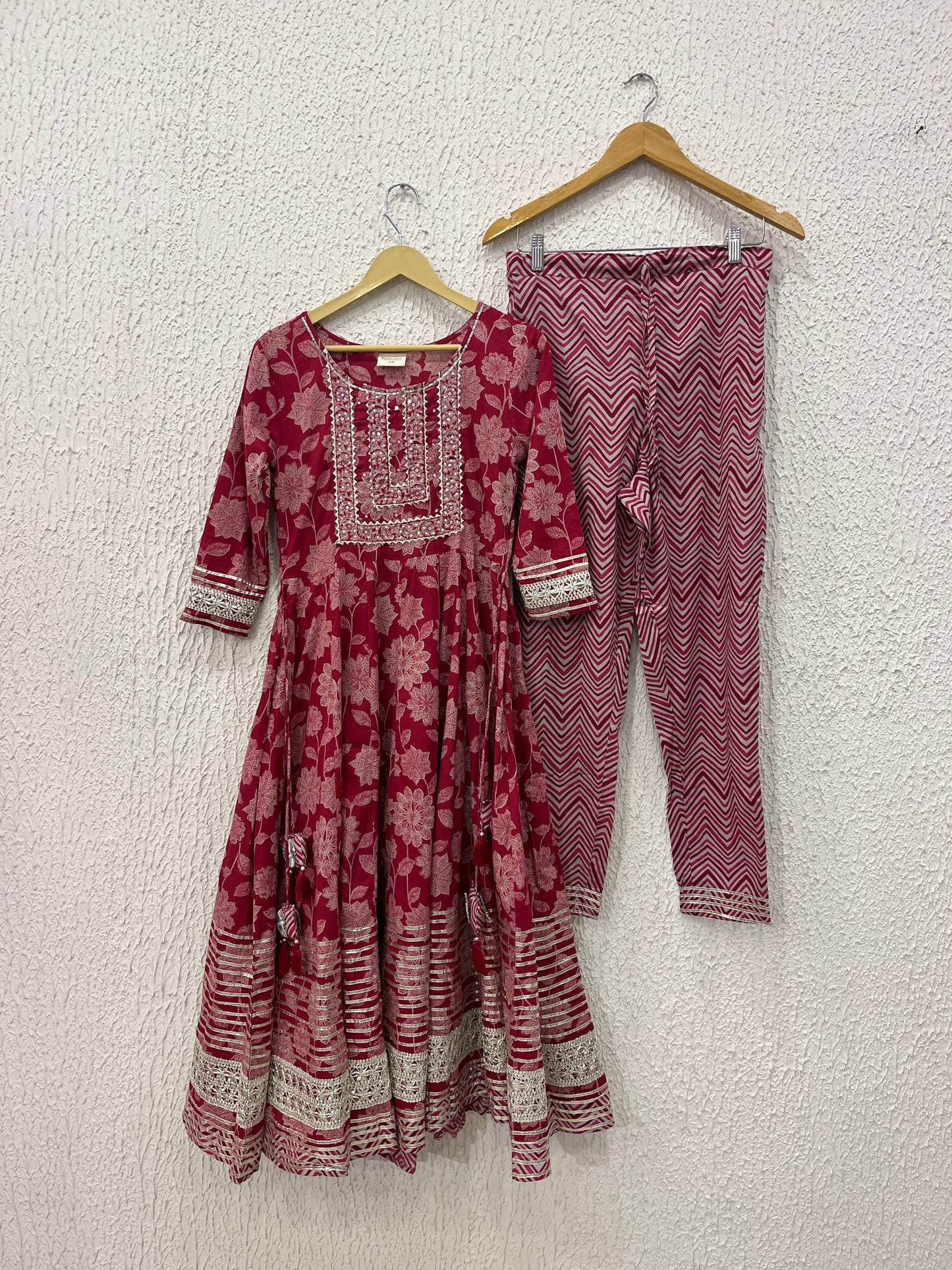 Pink Printed Cotton Kurta Pant Set
