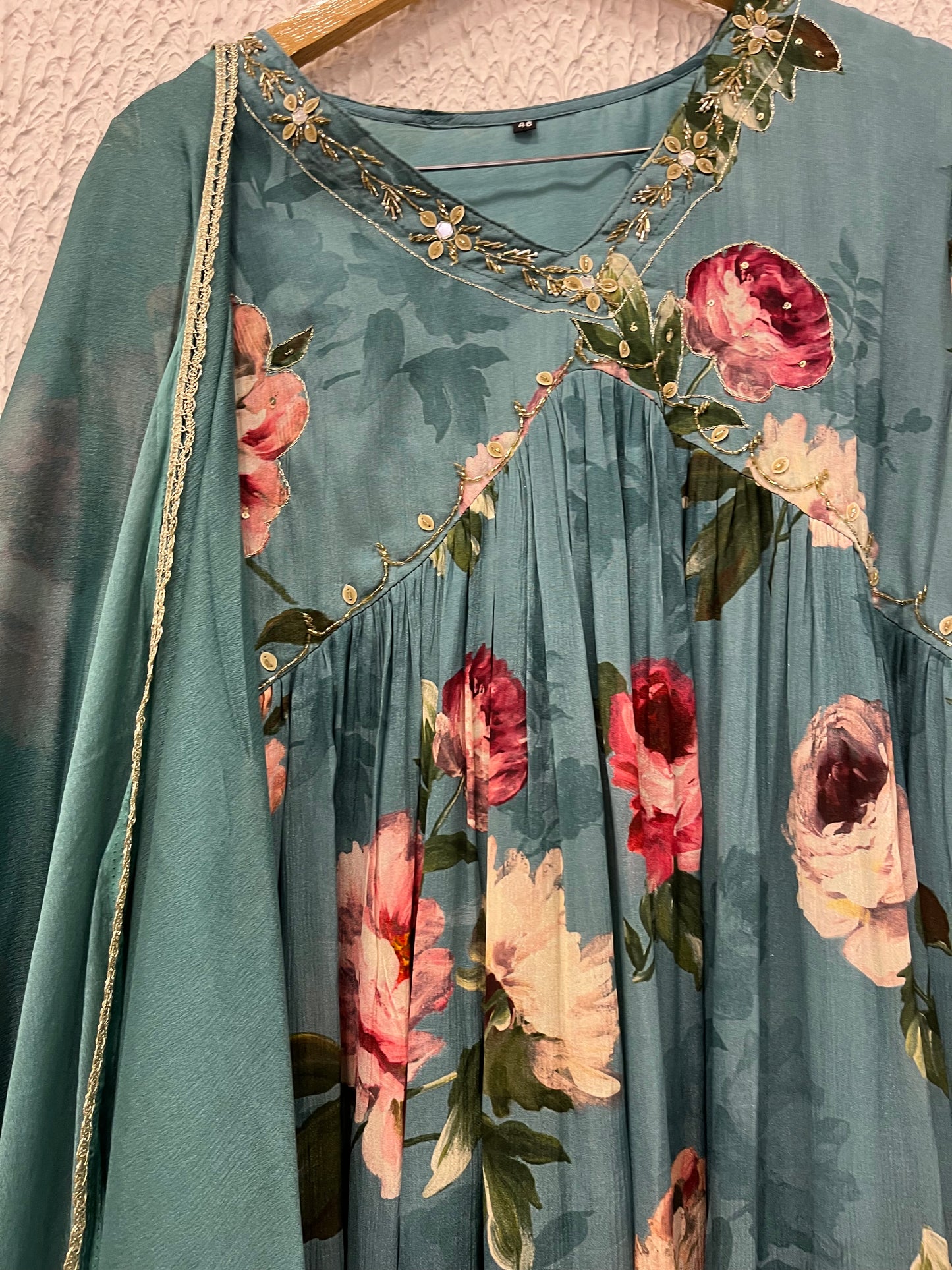 Green chinon Alia cut with dupatta