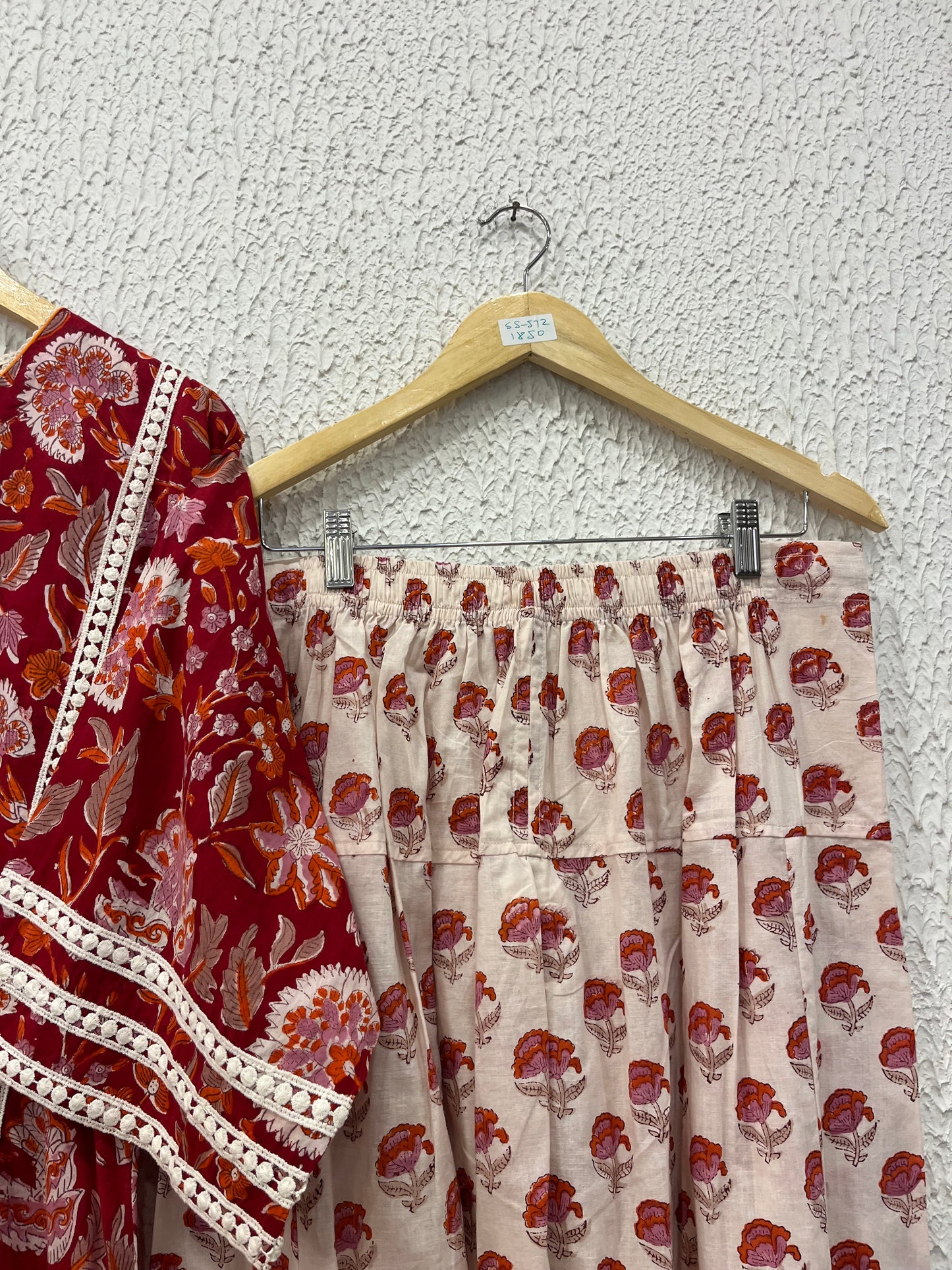 Pure hand block choga set kurta set with lace details