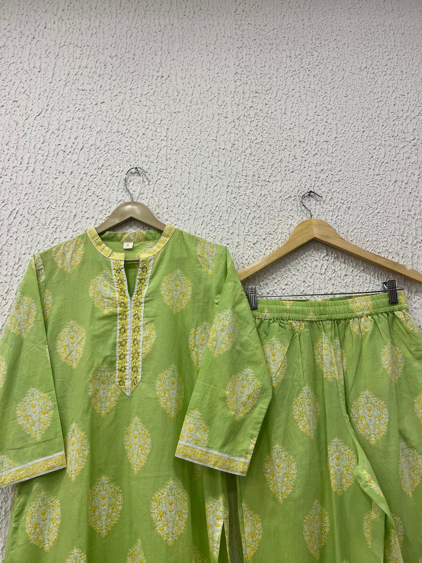 Green Cotton Printed Kurta Set