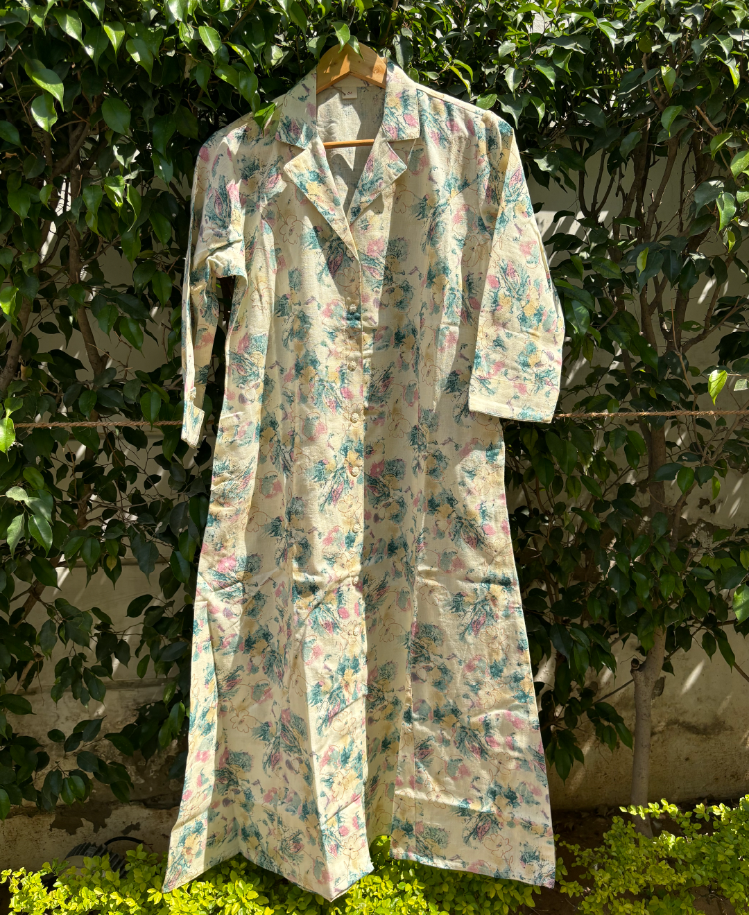 Light Floral Printed Cotton Flax Aline Kurta