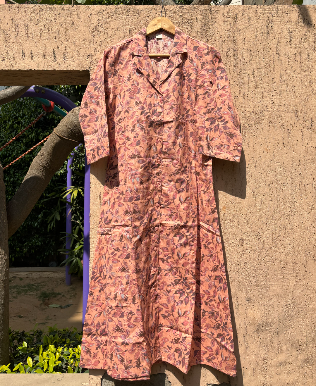 Peach Cotton Flax Aline Kurta