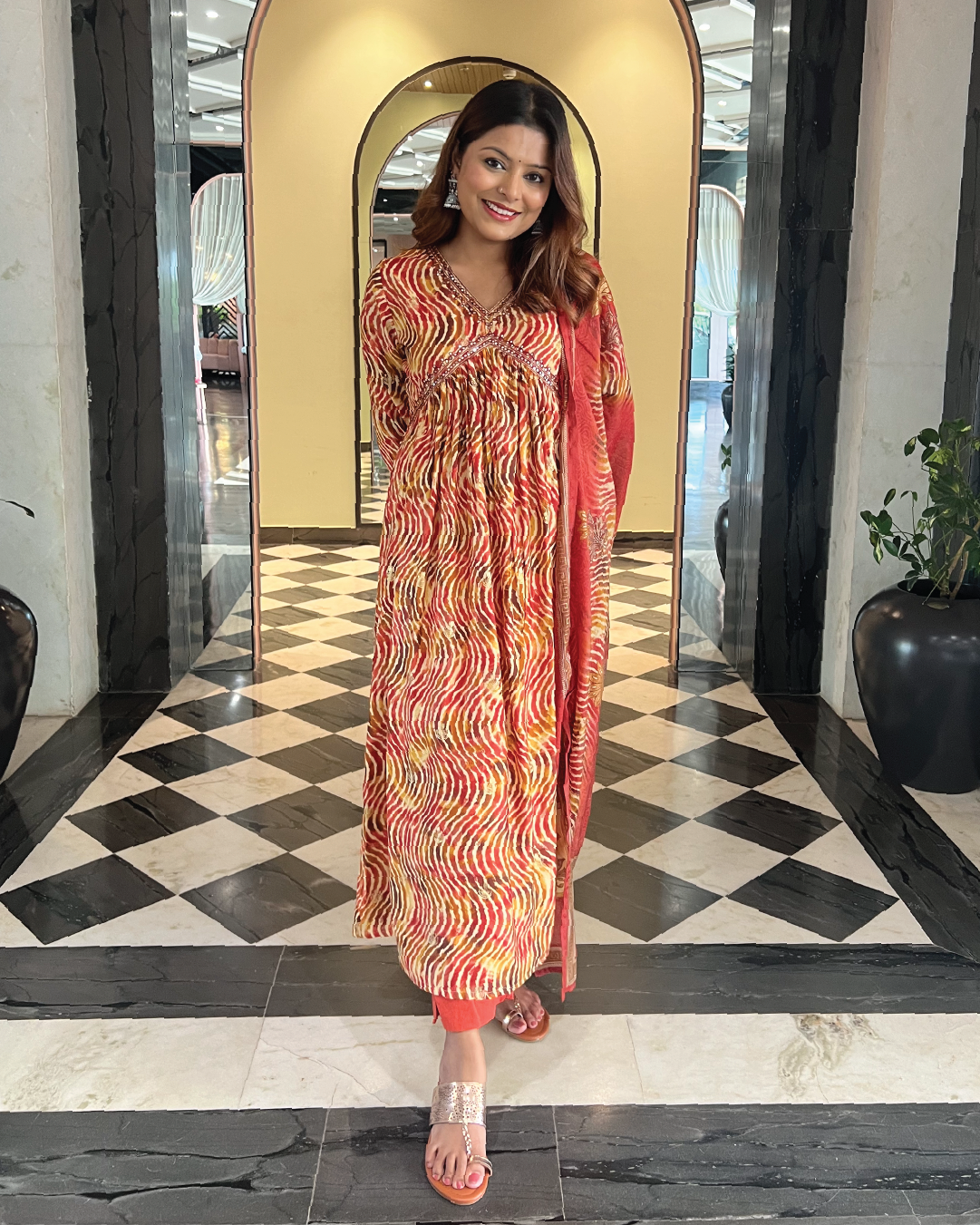 Muslin Lehriya Alia Cut Anarkali Suit Set
