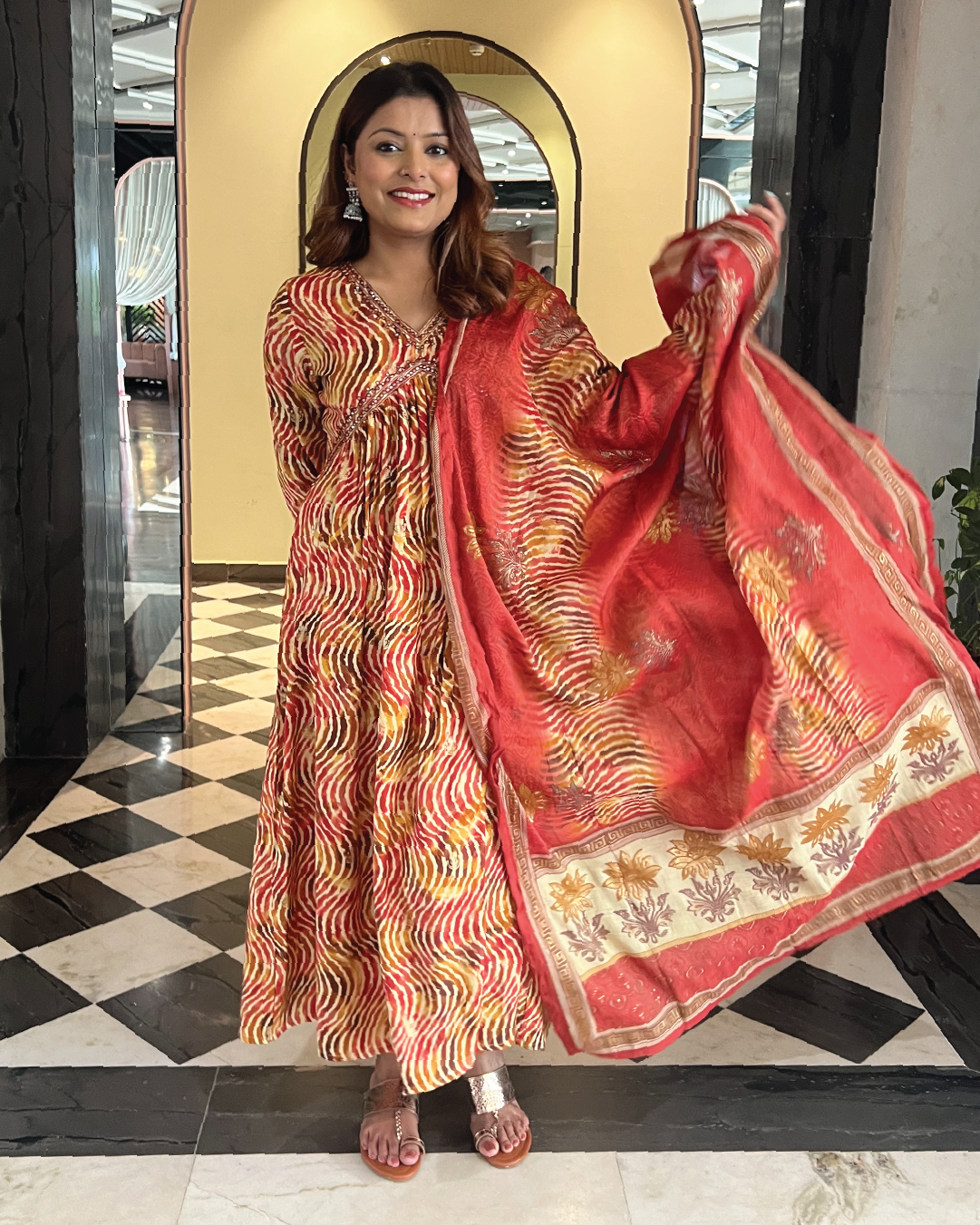 Muslin Lehriya Alia Cut Anarkali Suit Set