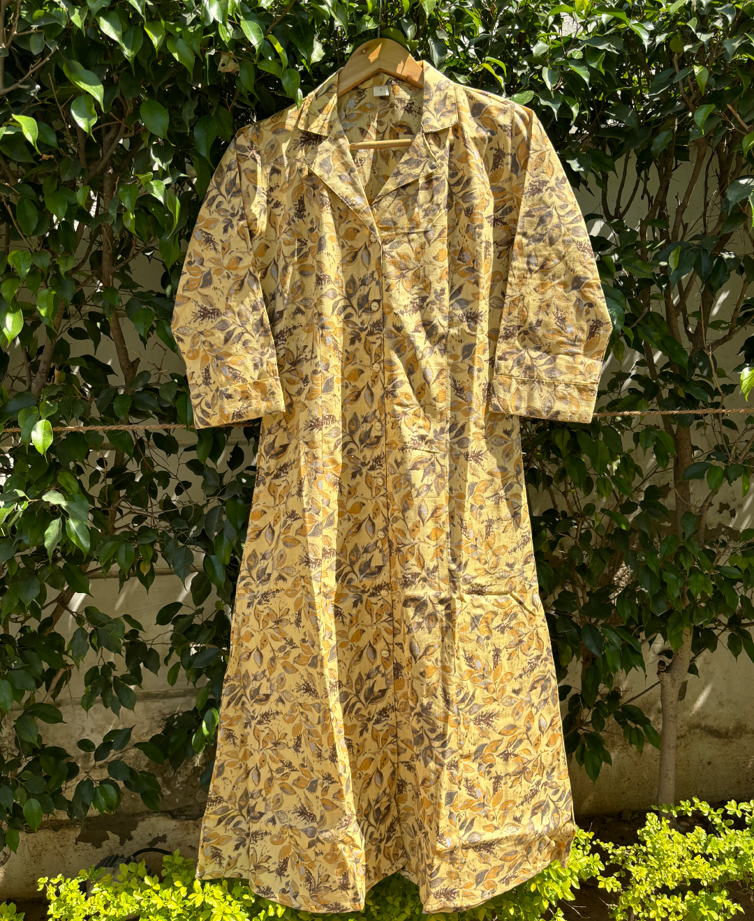 Lemon Cotton Flax Aline Kurta