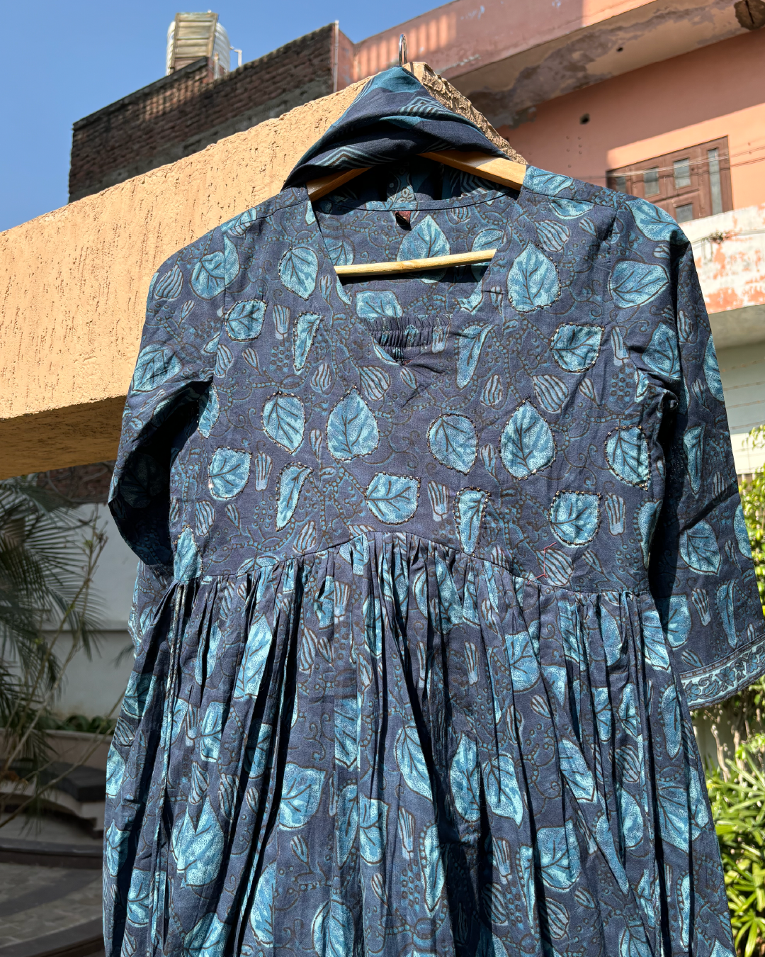 Dabu Print Cotton Alia Cut Anarkali Suit Set