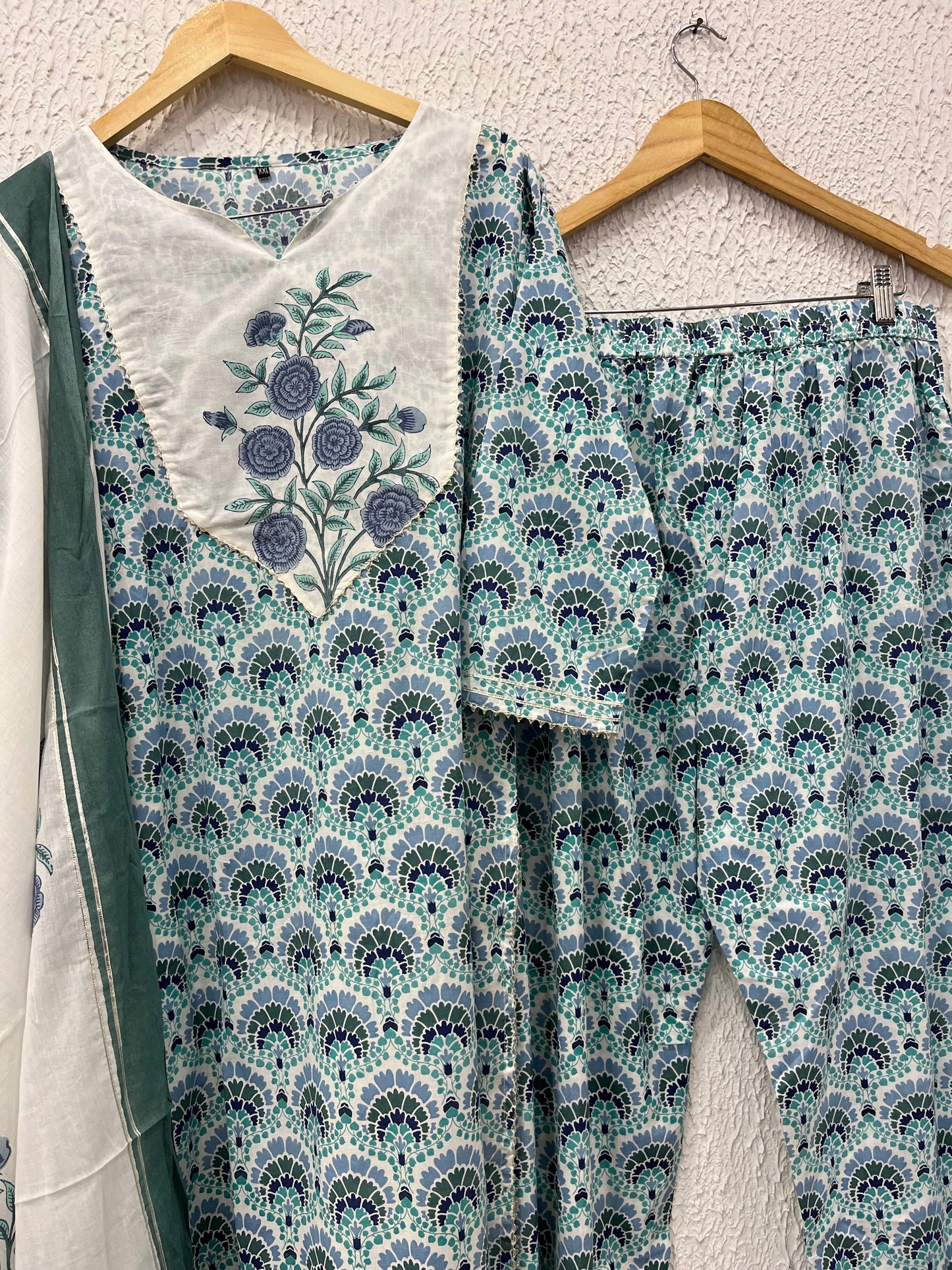 Handblock printed cotton kurta set with dupatta