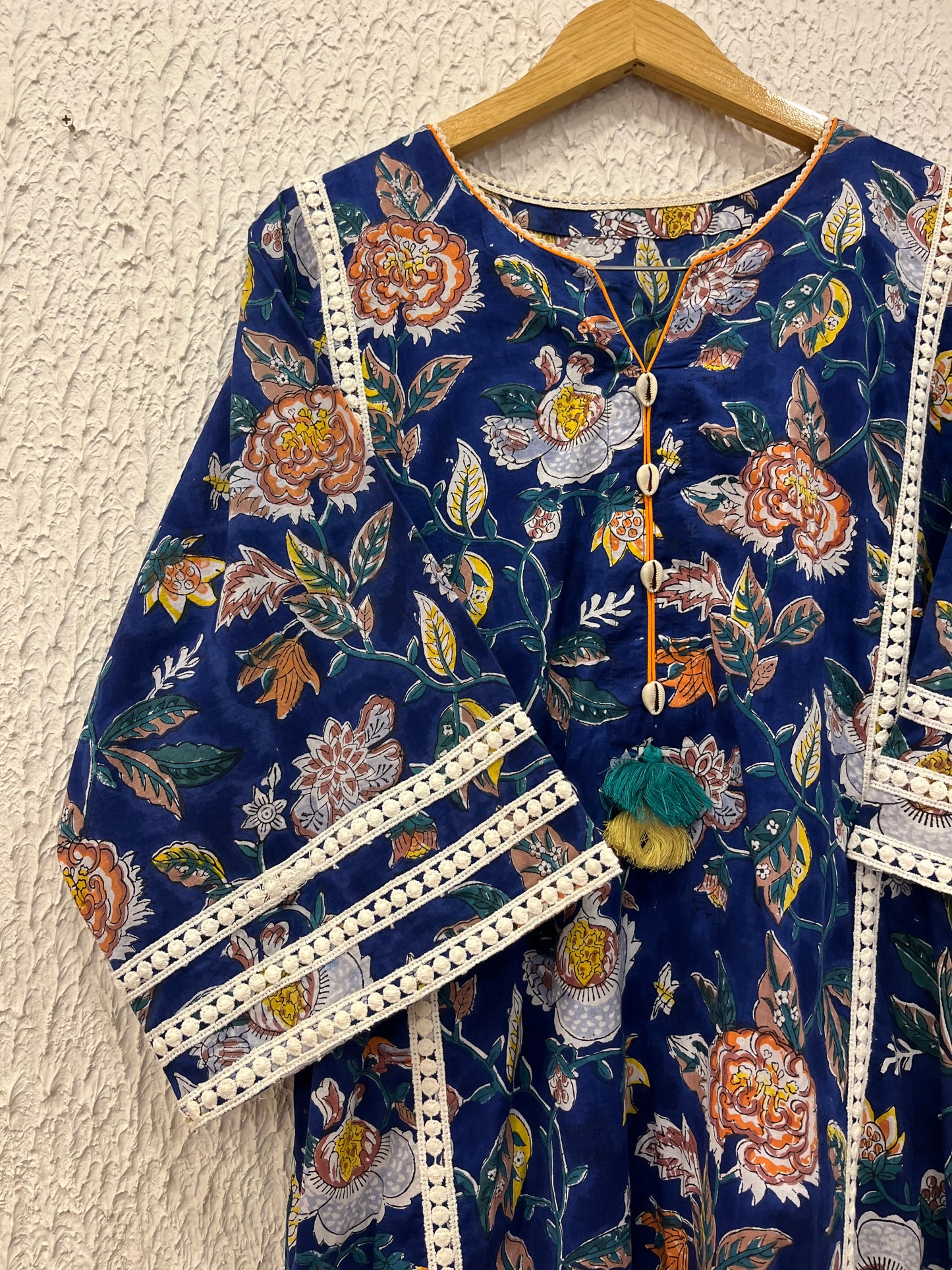 Pure hand block choga set kurta set with lace details