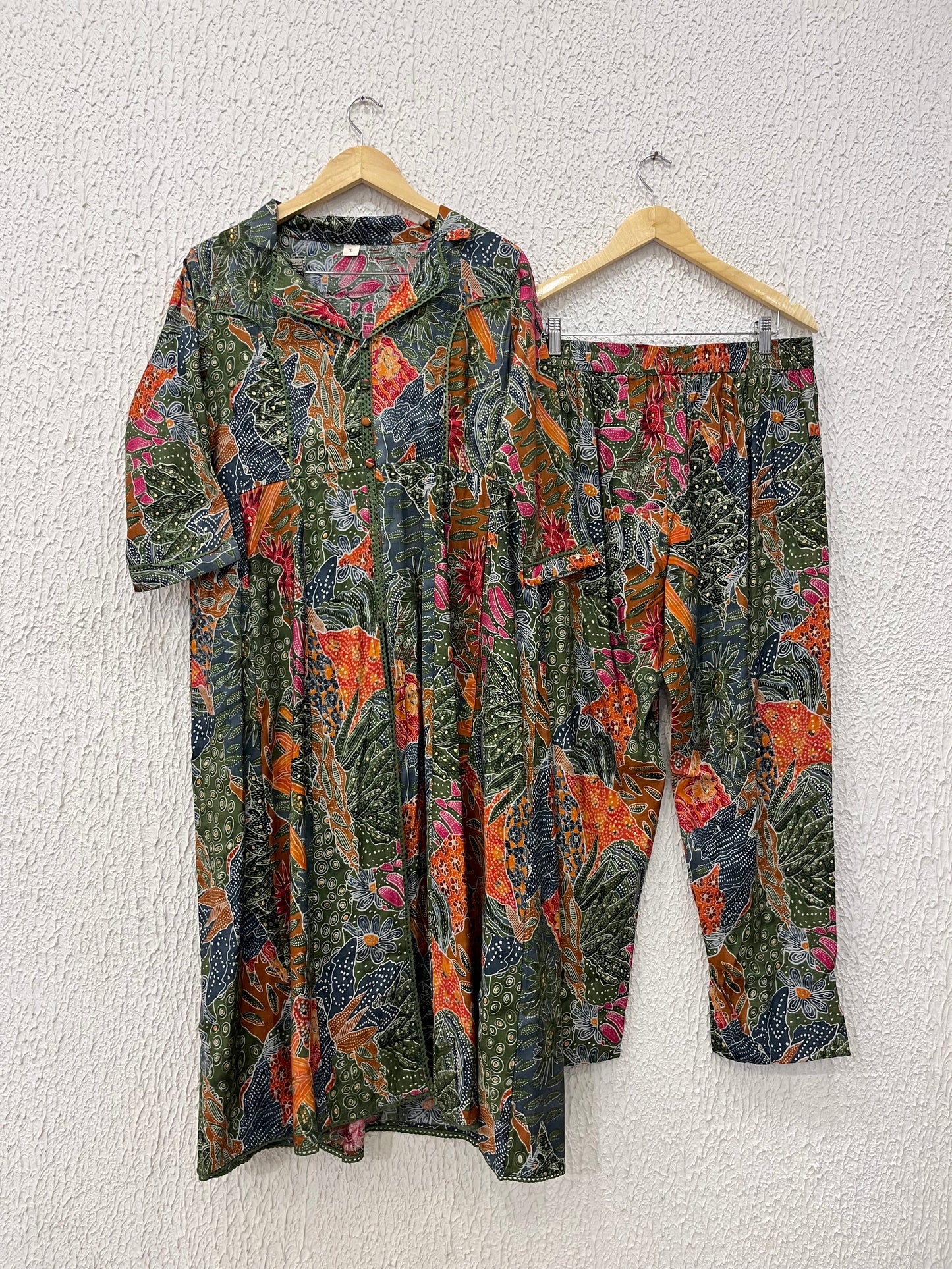 Green Muslin printed Coordset